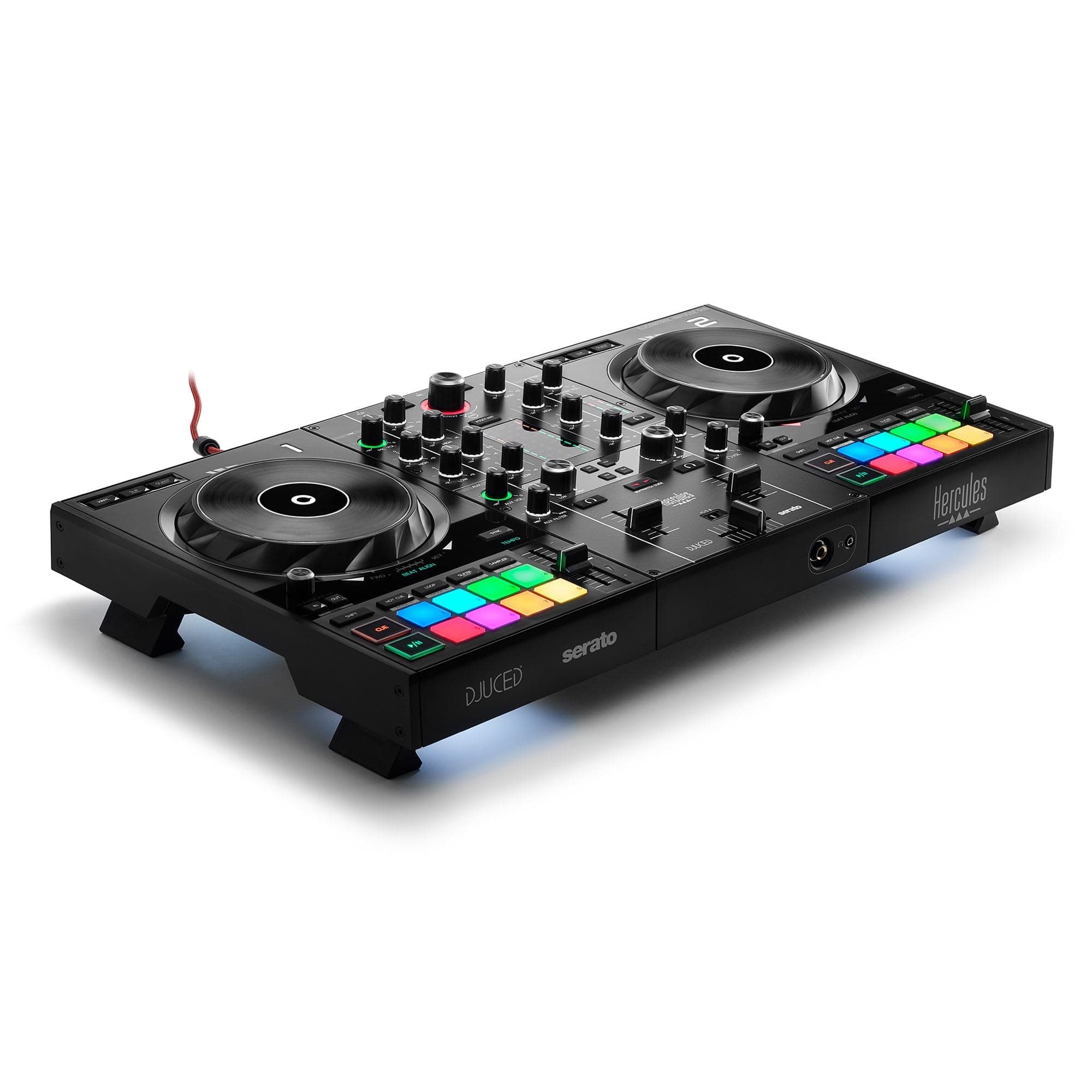Hercules DJControl Inpulse 500 – Contrôleur DJ USB Professionnel – Serato DJ Lite & DJUCED Inclus – Pieds Rétractables & Plateau Métal – Guide de Mix Lumineux – Entrées Micro & Auxiliaire – Noir