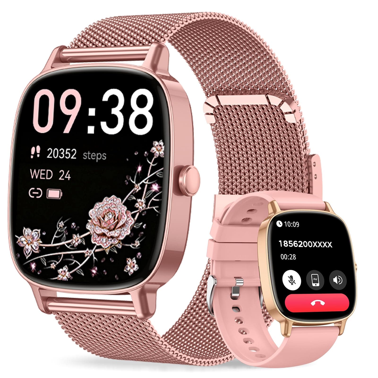 coioc Montre Connectée Femme avec Fonction Téléphone, Écran HD 1,85 Pouce, 120+ Modes Sportifs, Cardiofréquencemètre, Sommeil, IP68 Étanchéite, Compatible avec Android iOS-Rose Rose
