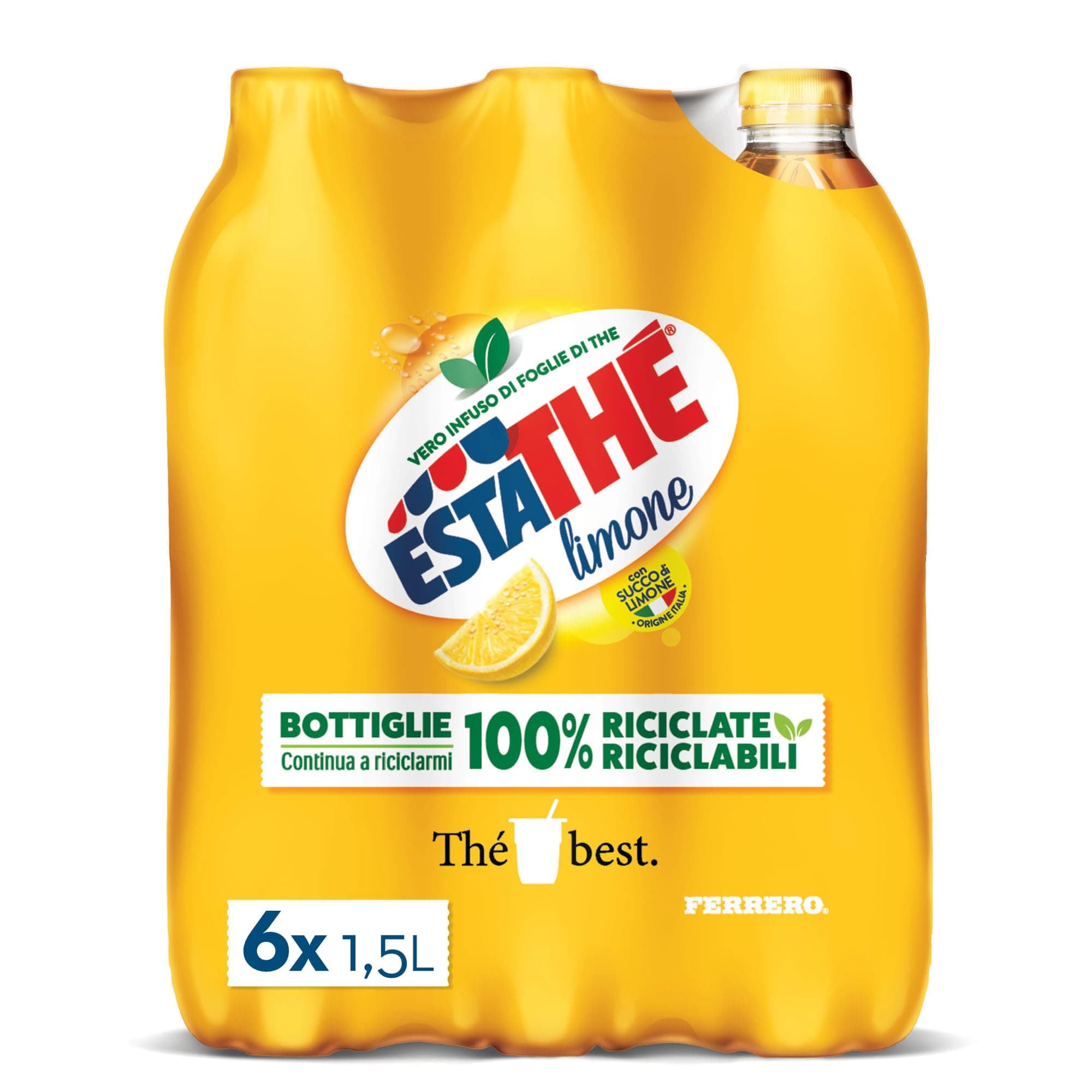 Estathé Limone - The Freddo con Vero Infuso di Foglie di The e Succo di Limone, Bevanda Analcolica Senza Glutine, 6 Bottiglie da 1,5 lt