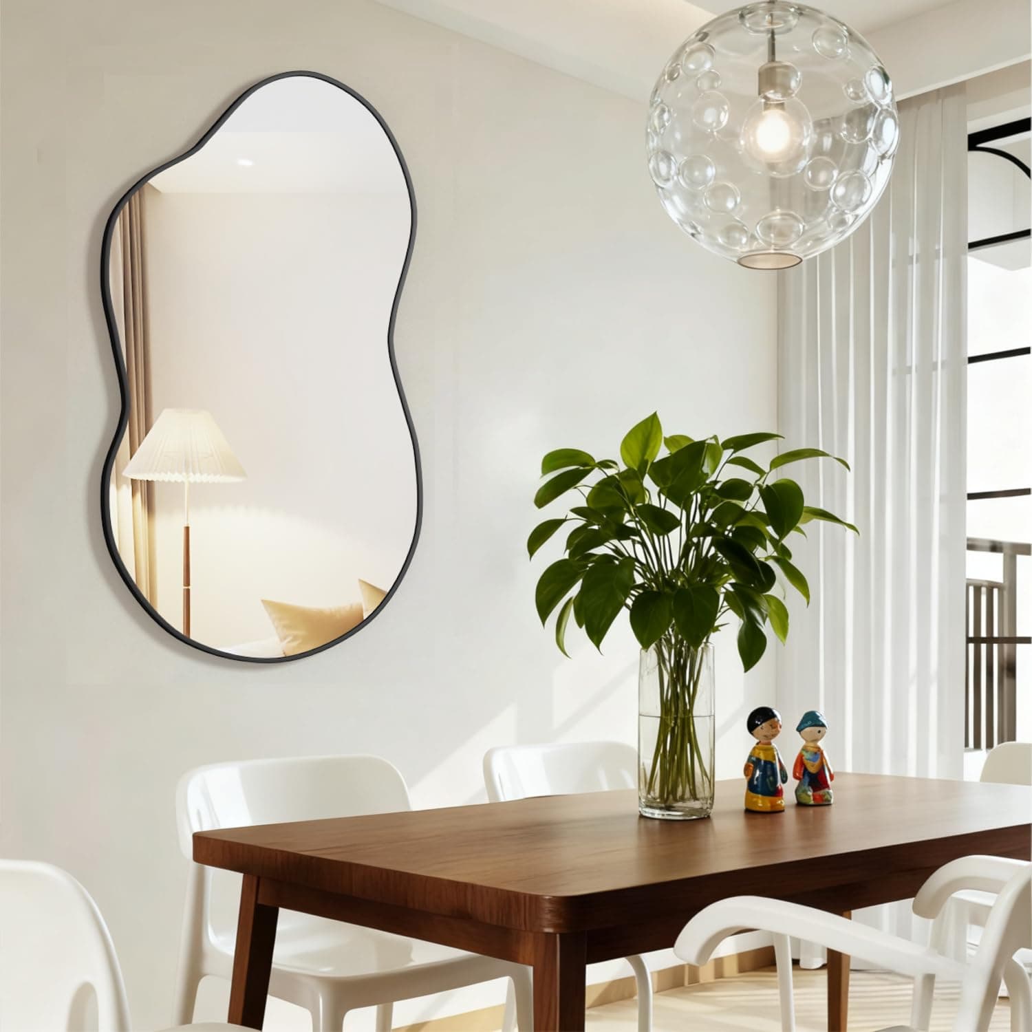 NEUWEABY Espejo de Pared Irregular, Espejo asimétrico en Forma de Nube 67 x 115 cm, Espejos de tocador Grandes y únicos, Plata para baño, montados en la Pared para Vestir en la Entrada del salón