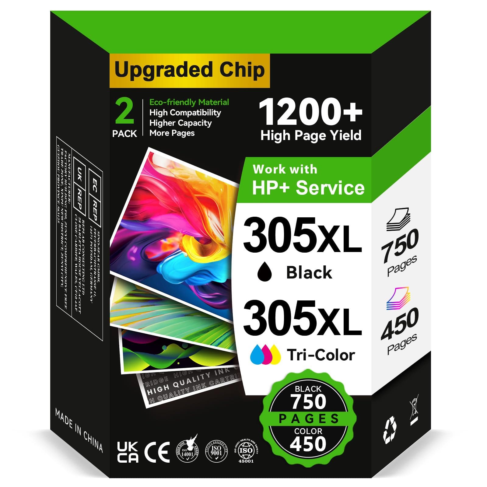 INKYEAH Tinta 305 XL Negro y Color - 1200+ Páginas, Reemplazo para Cartucho Tinta HP 305 Original, Tinta Impresora 305 para HP DeskJet 2800e 2810e 2820e 2700 2710e 2720e Plus 4100 4120 Envy 6000 6020e