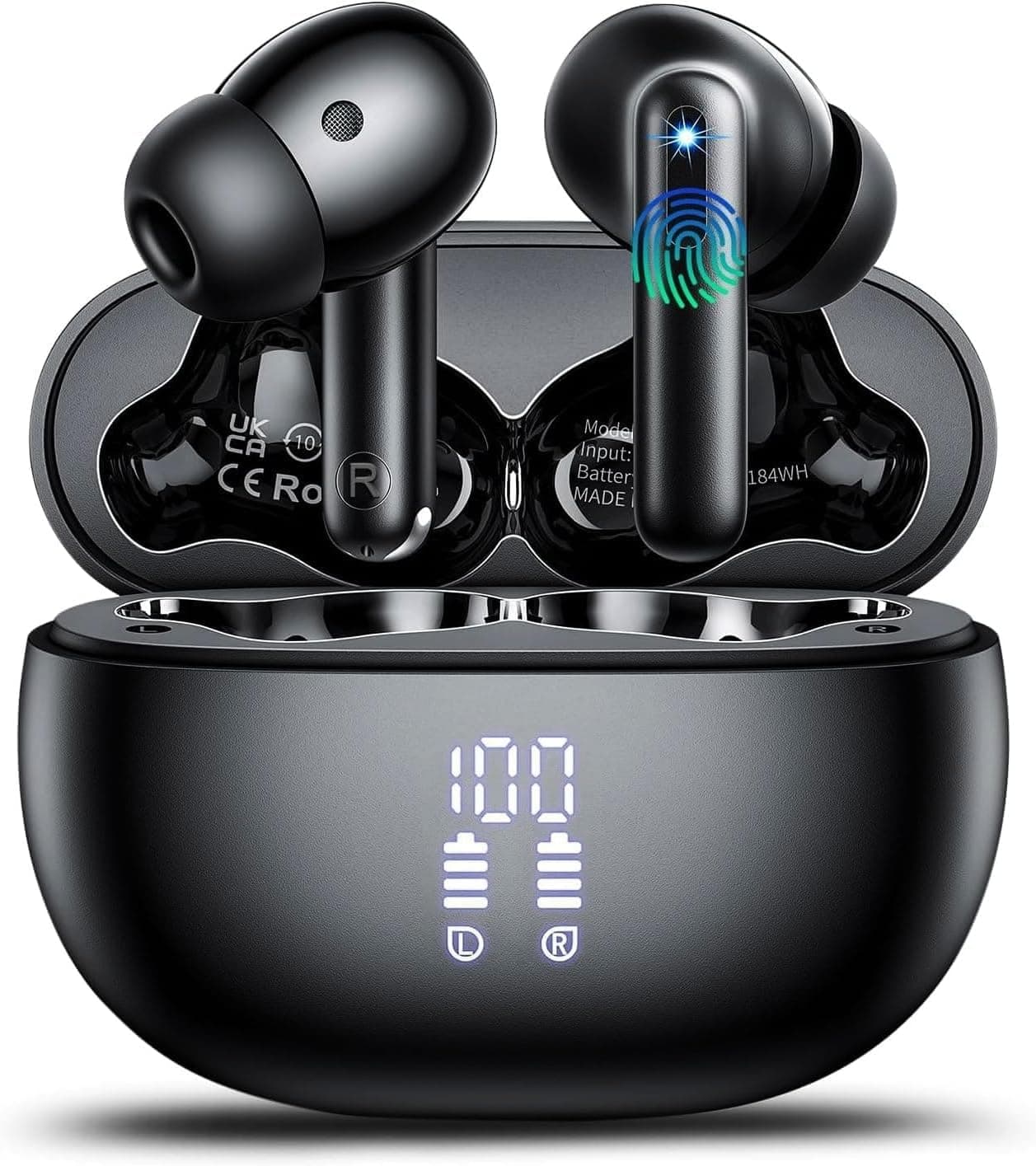 2026 Cuffie Bluetooth 5.4, Auricolari Bluetooth Stereo HiFi Con 4 ENC Microfoni Anti-Rumore, Durata 50 Ore Cuffiette In Ear, Impermeabili IP7 Cuffie Senza Fili, Cuffiette Touch Control, LED-Display