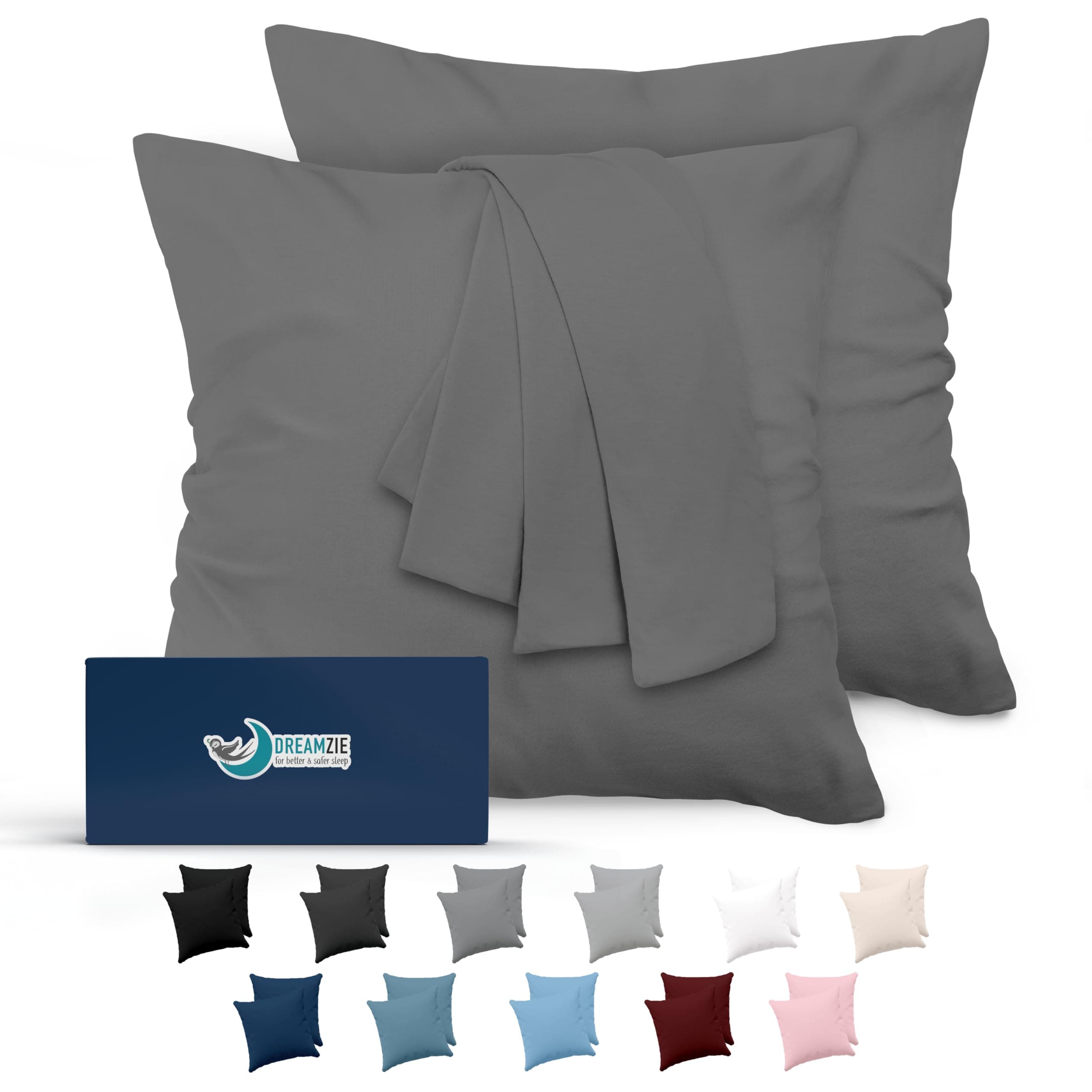 Dreamzie Taie Oreiller 65x65 Lot de 2 en Microfibre Certifiée Oeko-Tex - Housse Coussin Douce Et Brossée, Toucher Peau de Pêche - Anthracite