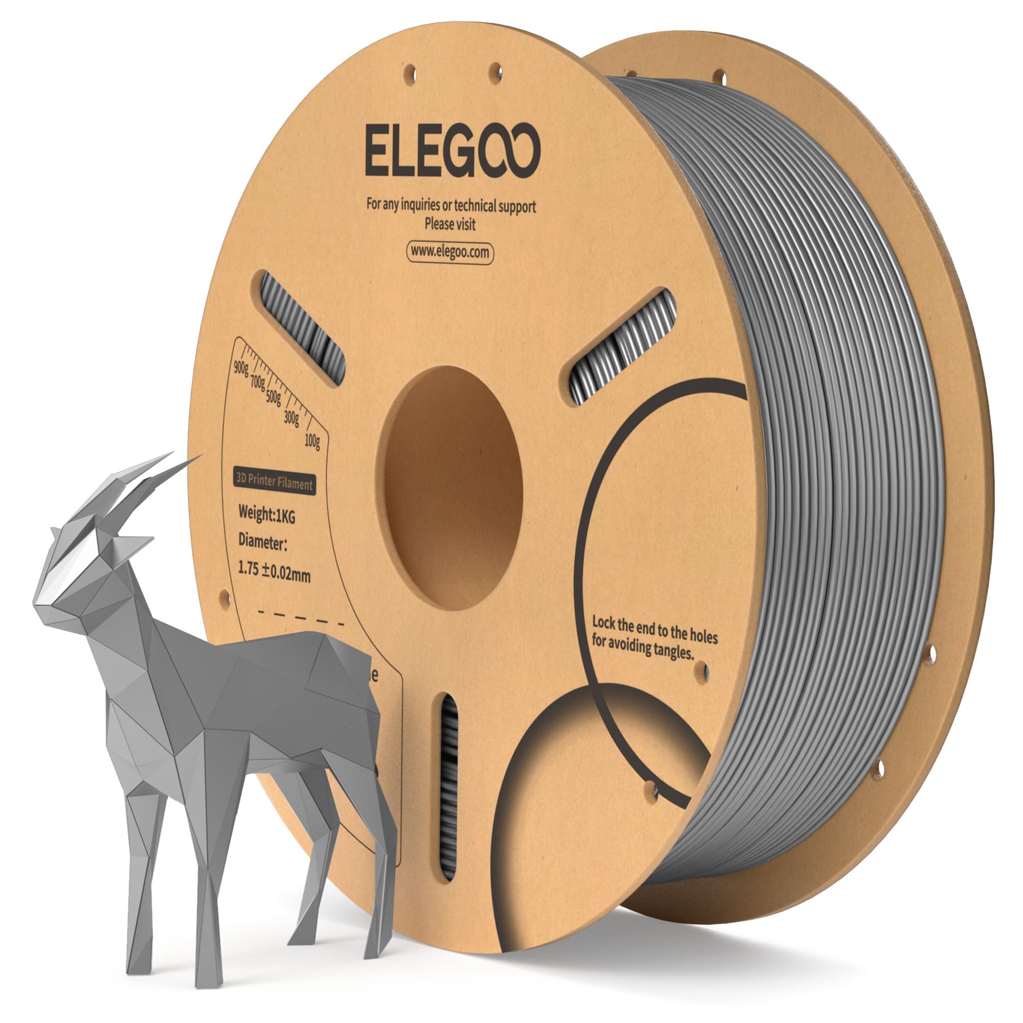 ELEGOO PLA Filament 1.75mm Space Grau 1KG, 3D Drucker Filament Maßgenauigkeit +/- 0,02 Mm, 1kg Pappspule (2.2lbs) Filament-3D-Druckmaterialien Passt Für Die Meisten 3D Printer