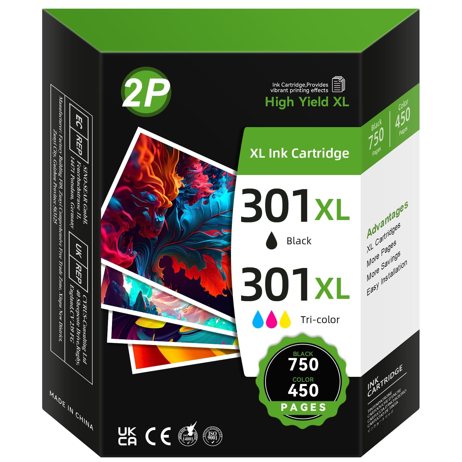 Economink 301XL Cartuchos de Tinta, 301 XL Negro y Color Remanufacturado para HP 301XL Cartucho de Tinta, para DeskJet 2540 1510 3050a 1050 2050, Envy 5530 4500, OfficeJet 4630 Impresoras (Pack de 2)