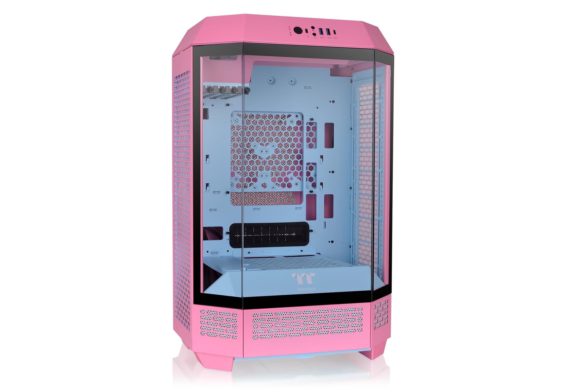 Thermaltake The Tower 300 | Micro Tower m-ATX Octogonal | 2 Ventiladores de 140mm Preinstalados | Ventilación Vertical | Compatible con Radiador de 420mm y hasta 8 Ventiladores | Rosa Burbuja