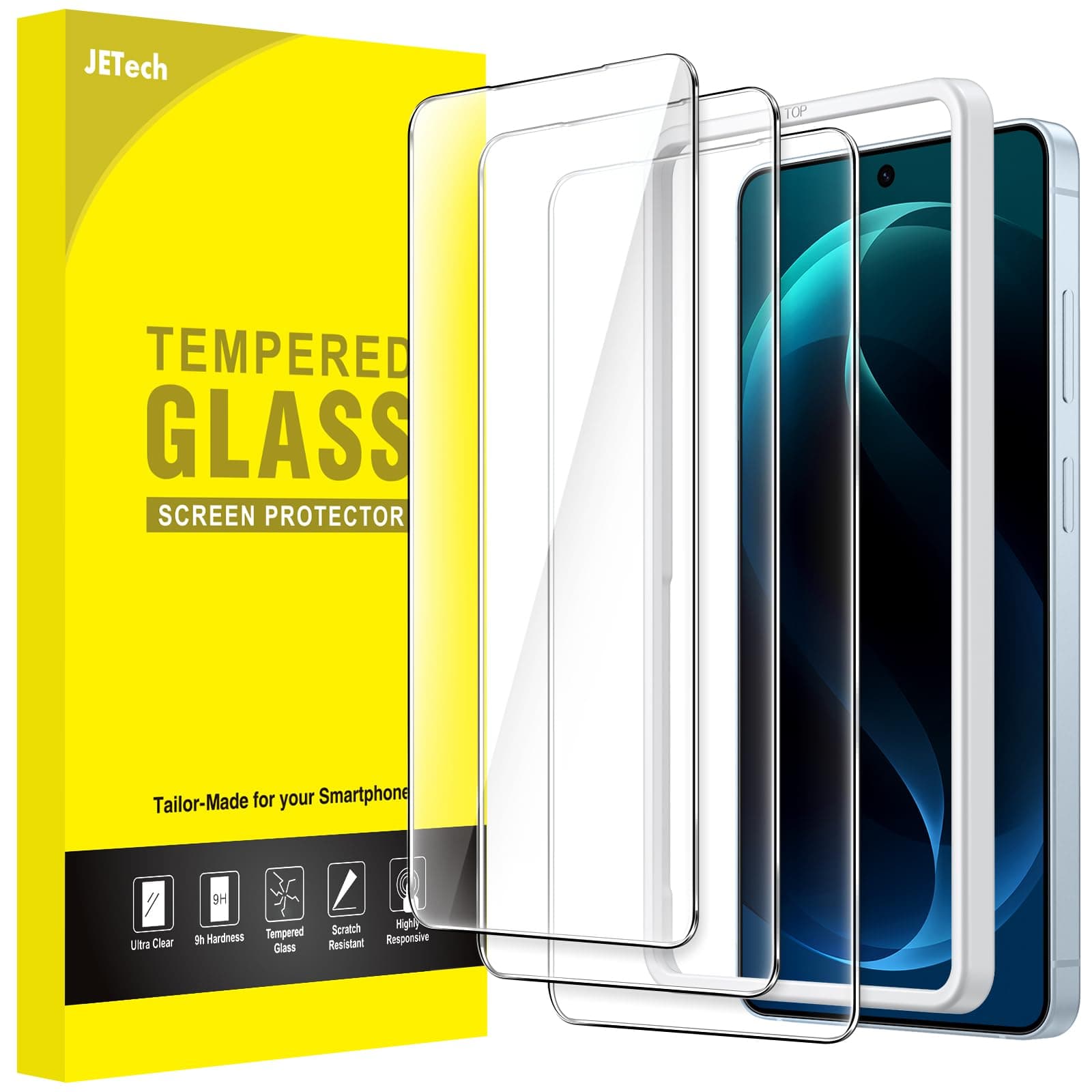 JETech Verre Trempé pour Samsung Galaxy S26, Lot de 3 | 9H Protection D'écran, Transparent HD, Protection Anti-Rayures, Outil d'Installation Facile, Compatible Empreinte Digitale ID