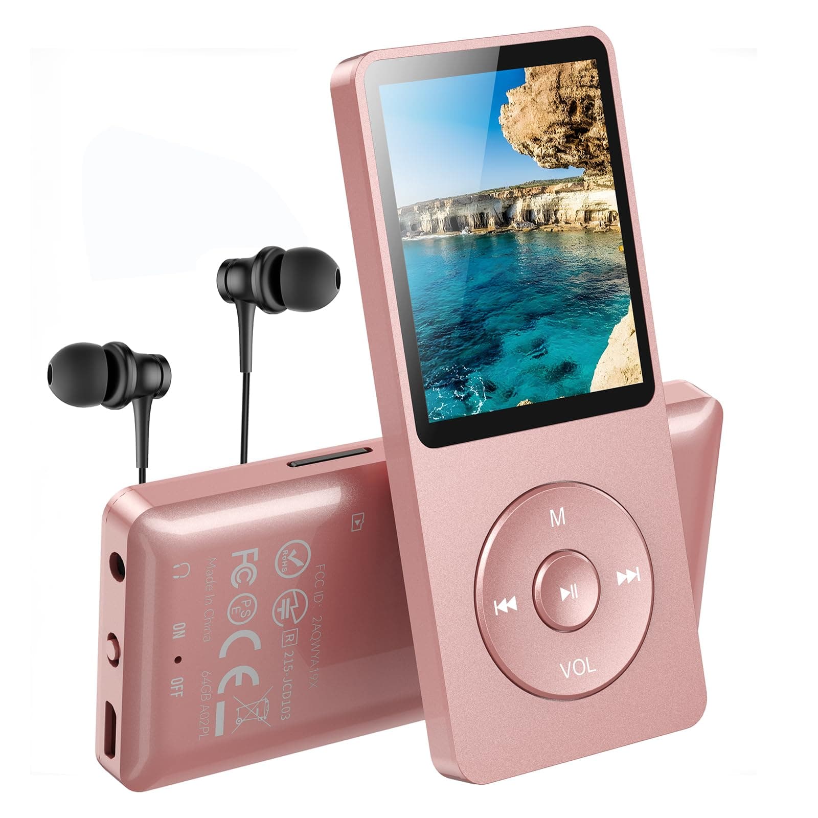 AGPTEK 64Go Lecteur MP3 Classique,Ultra-Longue Autonomie jusqu'à 70 Heures | Super Léger 30g Lecture Musique sans Perte Hi-Fi, Petit Baladeur MP3 Sport pour Enfant/Adulte, Carte TF Jusqu’à 128G -Rose