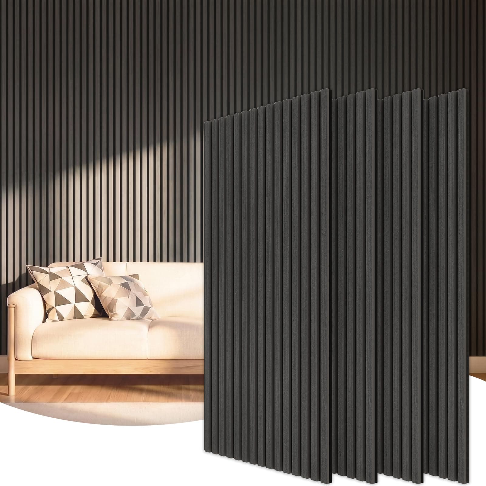 TONOR Lot de 4 Panneau Mural Decoratif de Bois, 120 x 60 -2.88㎡, Panneaux Acoustique en 3D, Tasseau Bois Mural Insonorisants pour Decoration Murale Chambre, Salon, Bureau, Comptoir, Noir