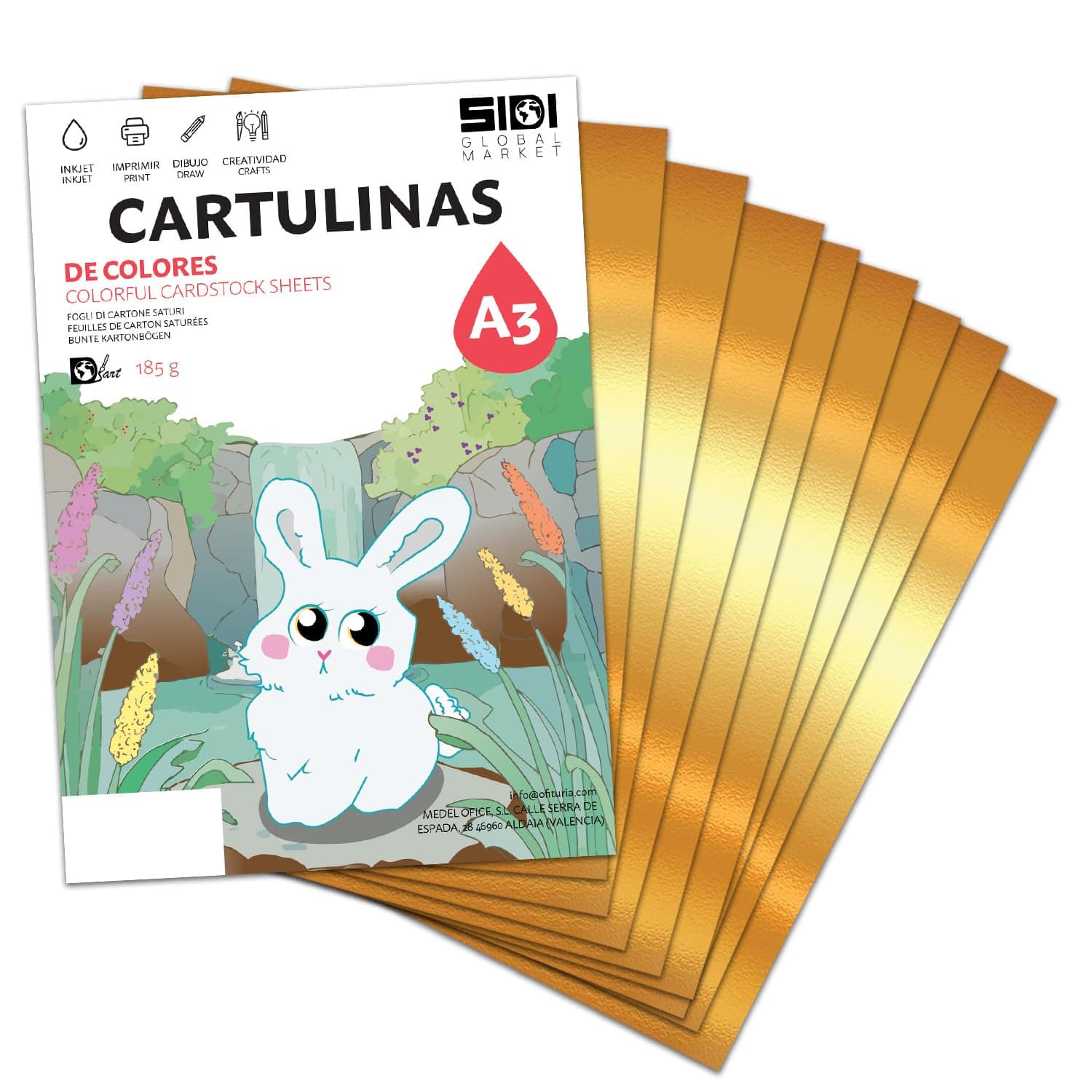 Cartulina A3 Oro Metalizado 230 g Cartulina Brillo Reflectante para Manualidades, Scrapbooking, Impresora Inkjet y Láser, Papel Cartulina Premium Metalizado – SIDI (oro metalizado, 125h)