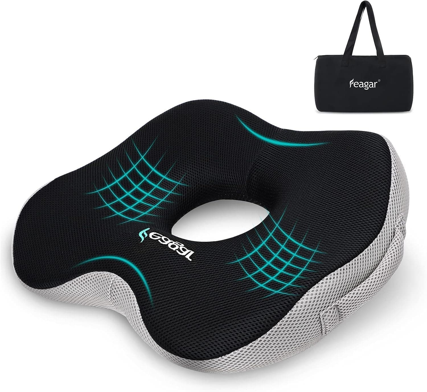 Feagar Cuscino Ortopedico a Ciambella per Sedile - Supporto e Comfort per Emorroidi, Coccige e Schiena - Cuscino Ergonomico per Sedia da Ufficio, Auto e Sedia a Rotelle (H12)