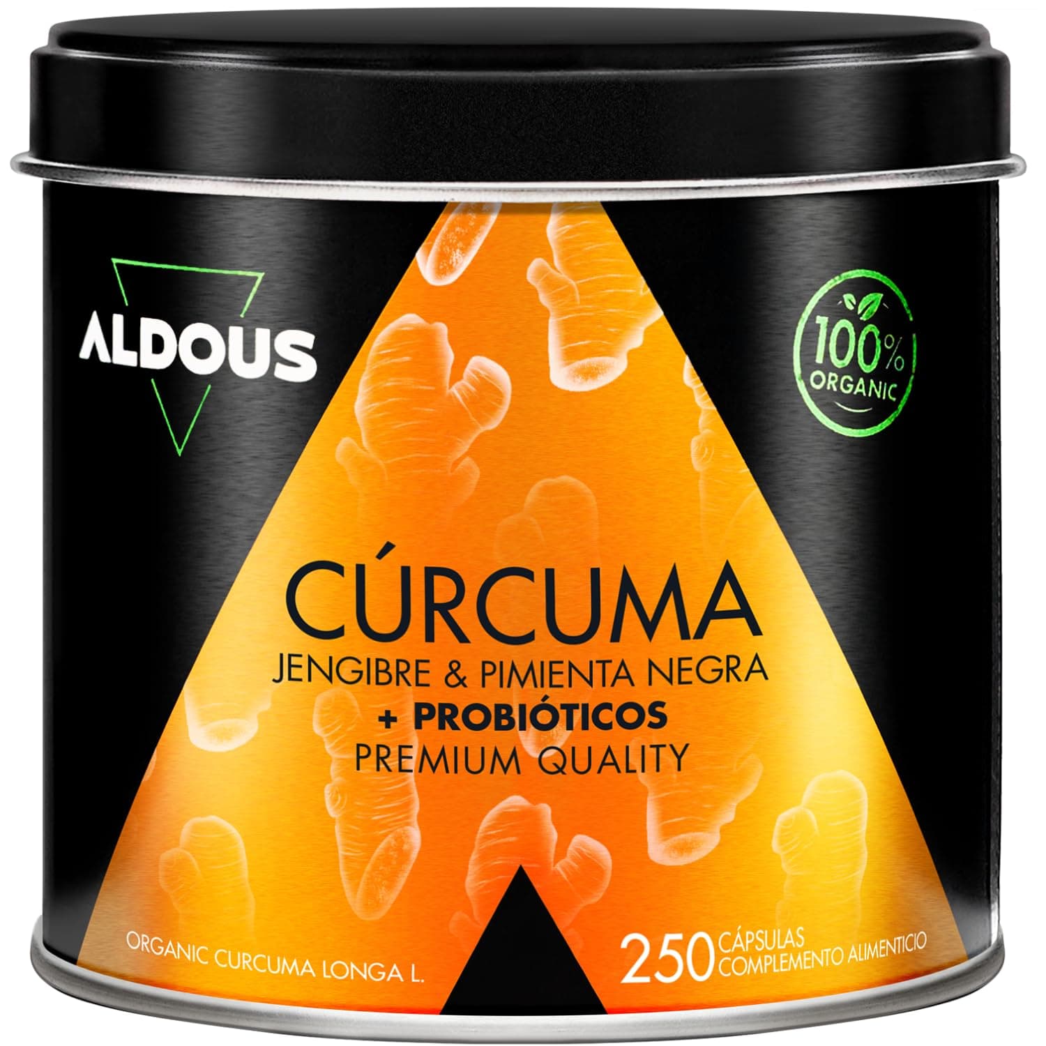 Curcuma con Jengibre y Pimienta Negra PROBIÓTICOS - 250 cápsulas - 1460mg | BIO Cúrcuma - Curcumina y Piperina - Antiinflamatorio Natural - Fórmula Avanzada - Certificación Ecológica - ALDOUS