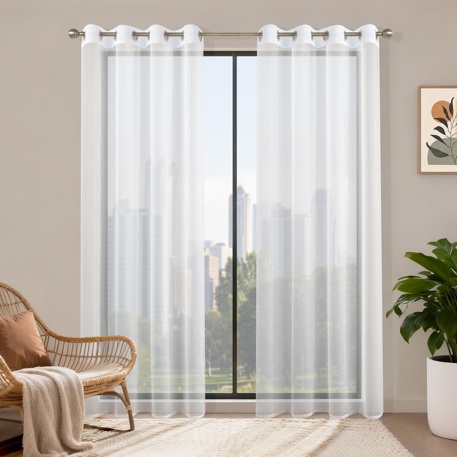 Runyéla Rideaux Voilages Blancs 120x230, Lot de 2 Voilage Fenêtre Rideau Transparent à Oeillet, Moderne Décoration Intérieure pour Salon Chambre Cuisine Baie Vitrée, Filtrage de Lumière