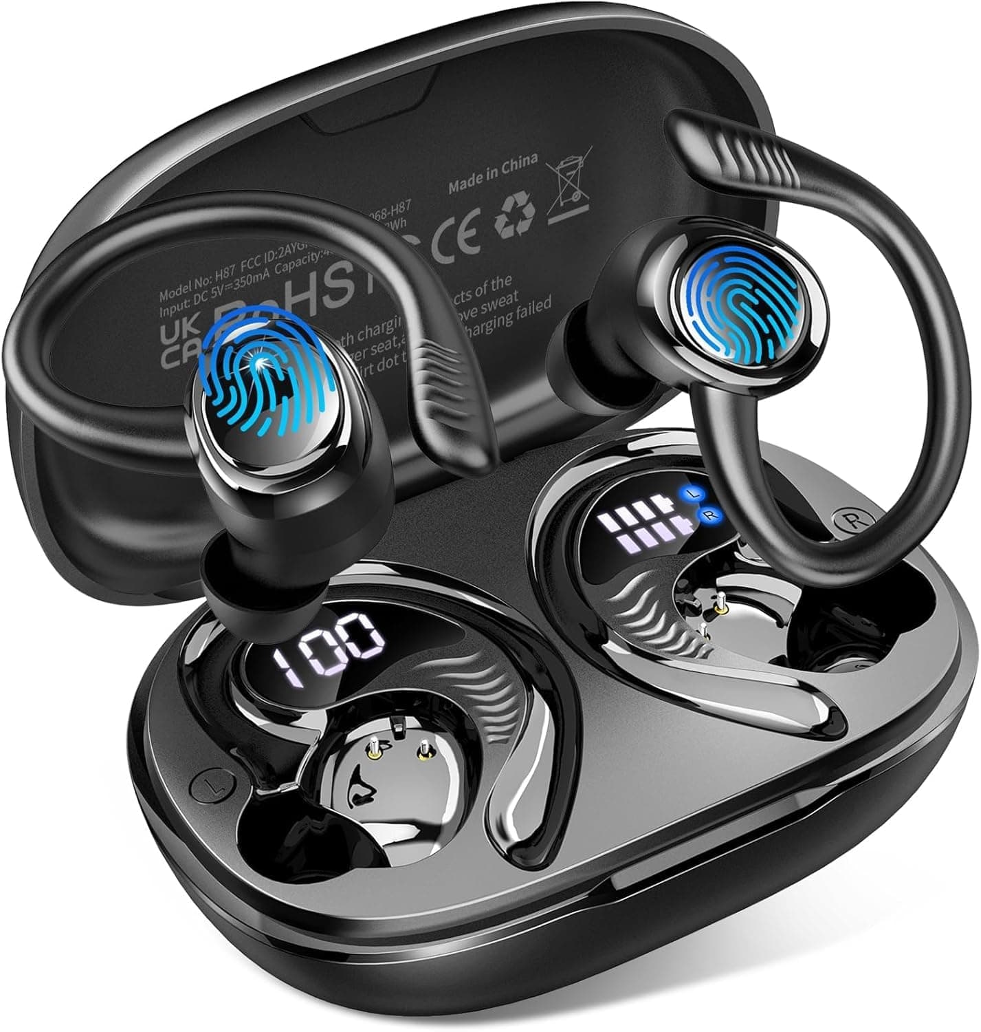 Ecouteurs Bluetooth sans Fil Sport, Écouteur Bluetooth 5.4 avec 4 ENC Mic, 60+Hrs Ecouteurs sans Fil HiFi Stéréo, IP7 Étanche Oreillette Bluetooth Running, USB-C Charge Rapide, Casque Écran LED 2026
