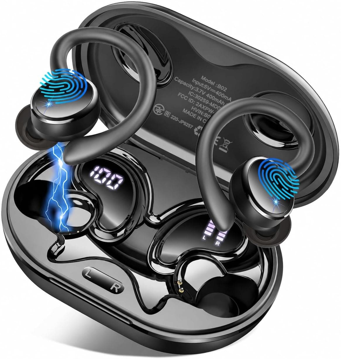 2026 Cuffie Bluetooth 5.4 Sport, 50 Ore Cuffie In Ear Cancellazione Rumore ENC e 4 HD Mics, Auricolari Bluetooth con 6D Bass Stereo, HiFi Cuffiette LED Display, IP7 Impermeabile Cuffie Senza Fili