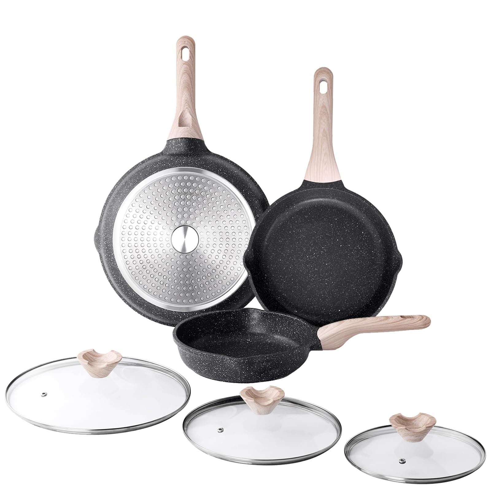 Kordisen Sartén Antiadherente Inducción con Tapa Juego de 3, Saludable y No Tóxica, Sin PFOA (20/24/28 cm)