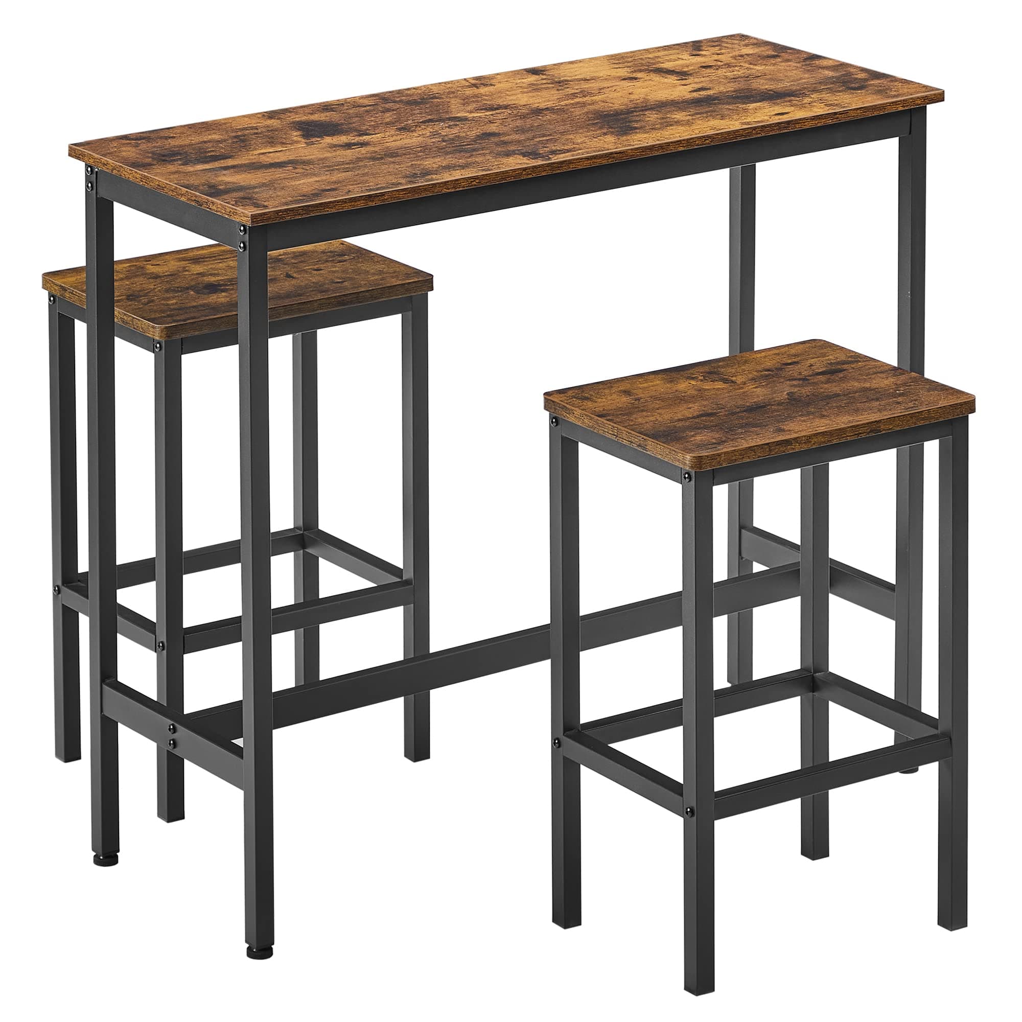 VASAGLE Juego de Mesa y Taburetes de Bar, Mesa de Desayuno con 2 taburetes, Marco de Acero, Industrial, Marrón Rústico y Negro Tinta LBT218B01