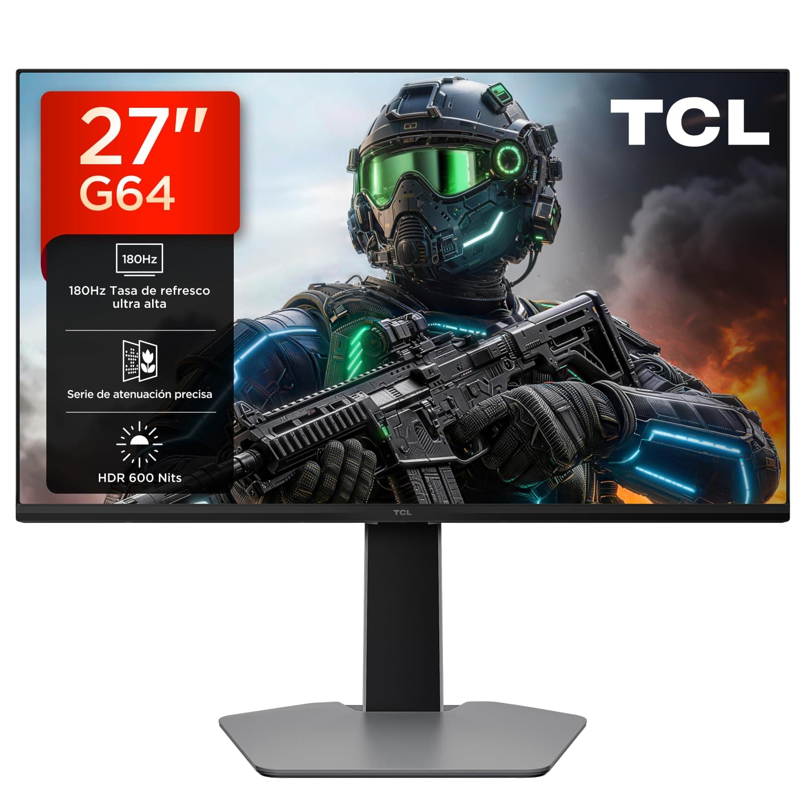 TCL 27" QD-Mini-LED 27G64 Gaming Monitor, QHD Resolution, 180Hz, Fast-HVA Panel, 600 Nits HDR, 1ms GTG Response Time, AMD Freesync, G-Sync Compatible