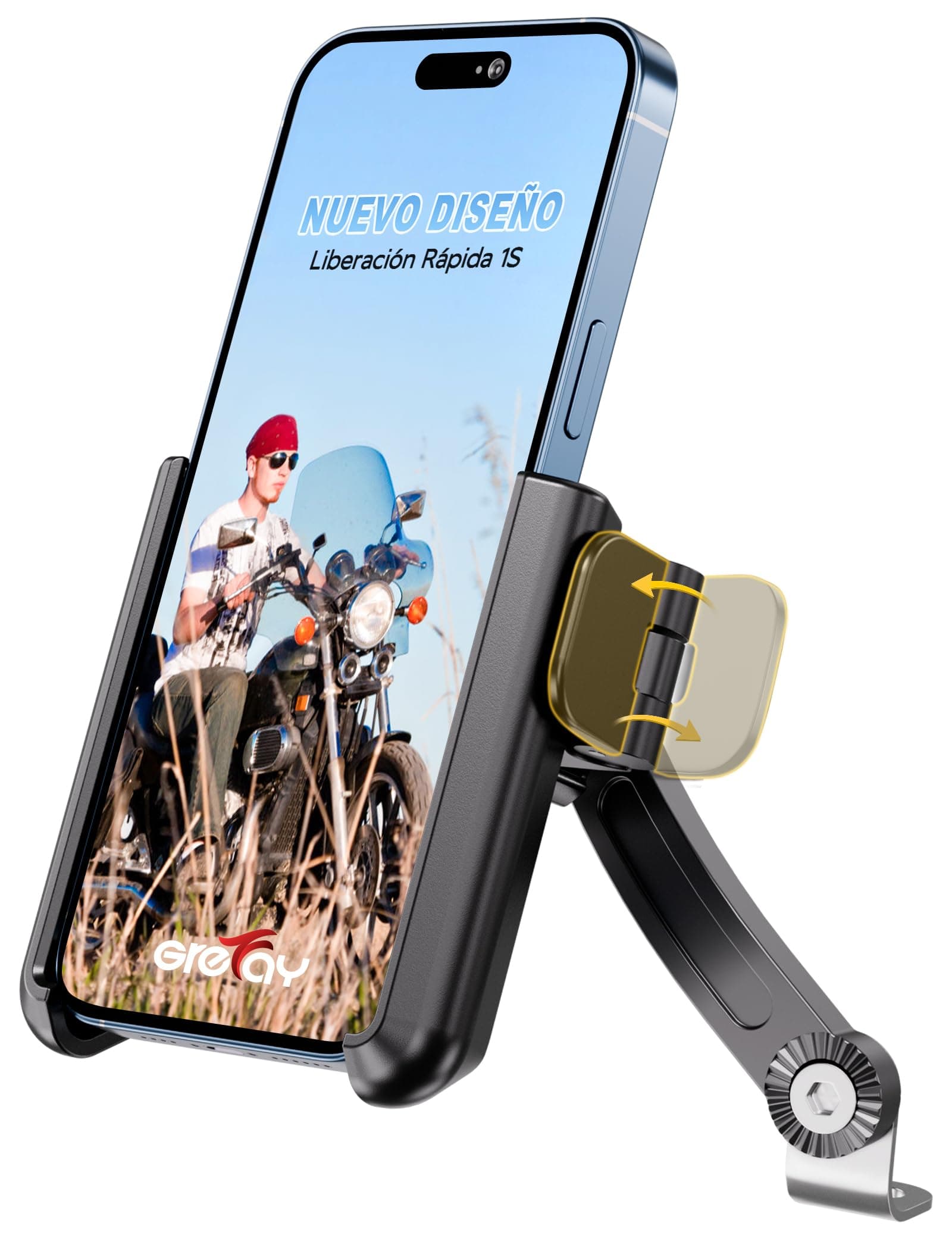 Grefay Soporte de Móvil para Moto y Scooter, Soporte Movil Moto | liberación Rápida Soporte para Teléfono Espejo Retrovisor Motocicleta con Rotación 360° para Teléfonos de 3,5–7,0 pulgadas