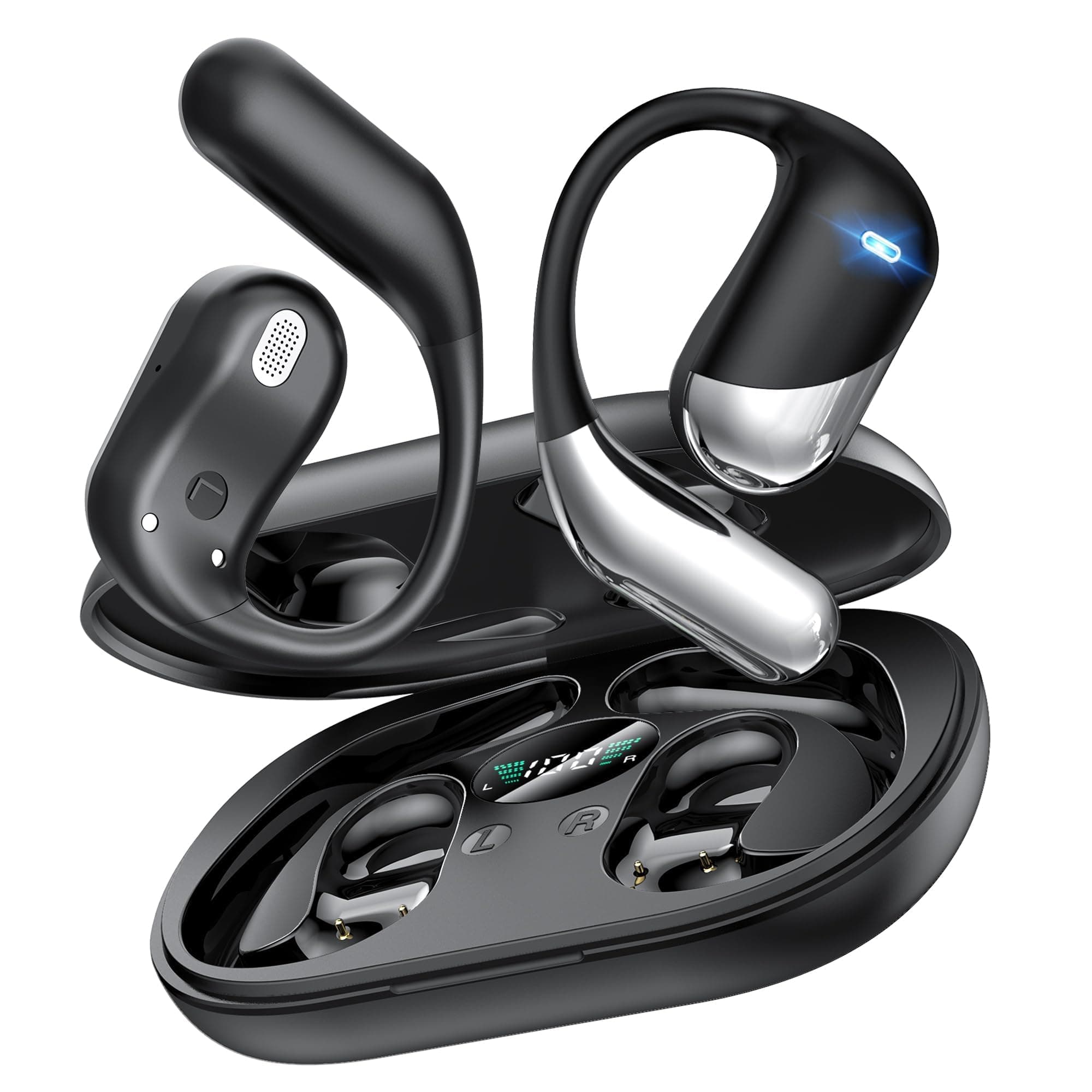 Paekole Casque à Conduction osseuse,écouteurs Bluetooth V6.1 sans Fil avec Micro,autonomie 80 h,écouteurs étanches IP7, Casque Sport avec Crochet d’Oreille pour Fitness/Musique/Appel