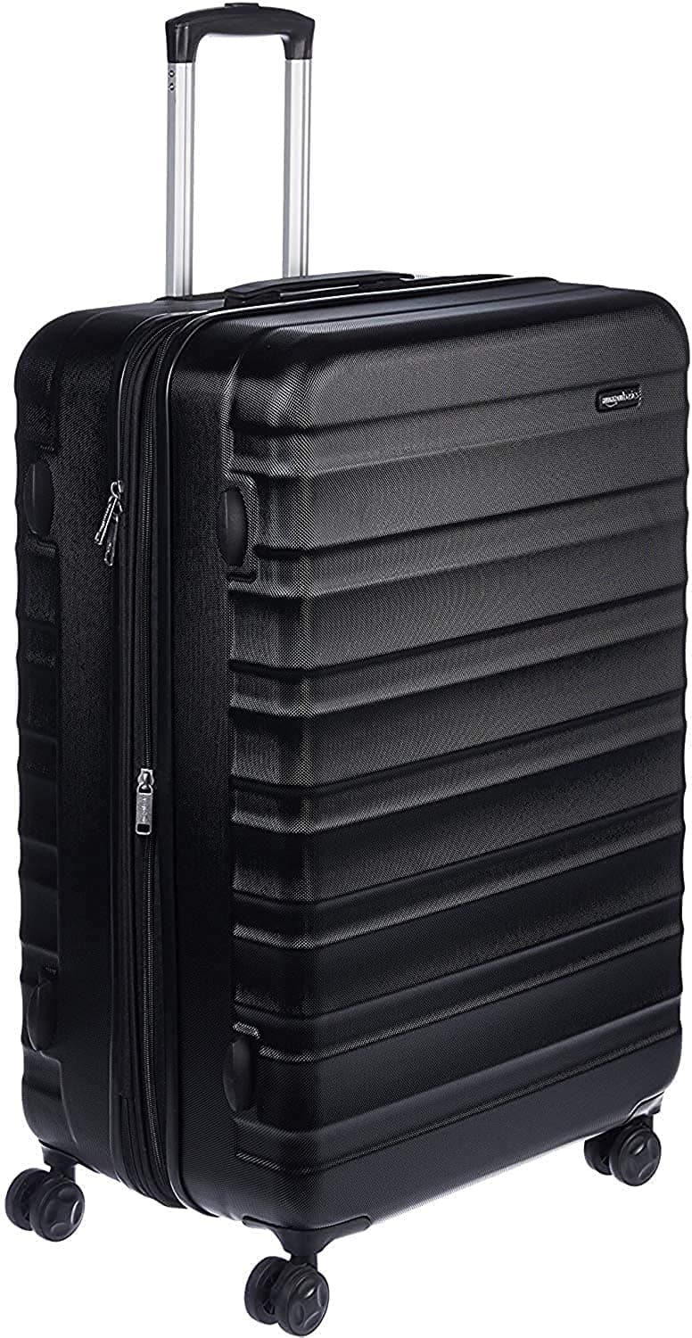 Amazon Basics Valise Rigide Grande - Bagage de Voyage Extensible ABS avec 4 Roulettes Doubles Pivotantes - Résistante aux Rayures et Légère - 78 x 52,6 x 32cm - Noir