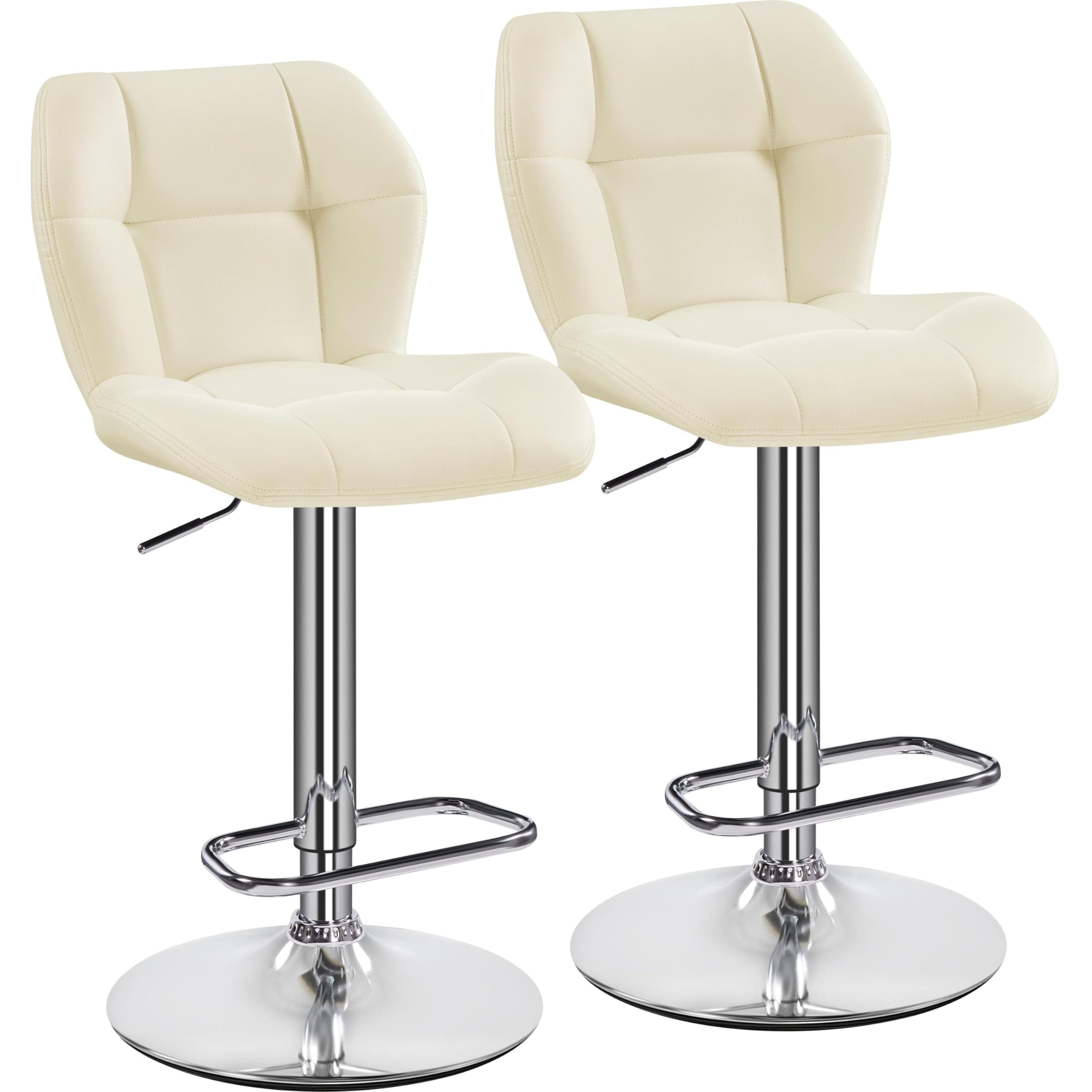 Yaheetech Juego de 2 Taburetes de Bar Taburetes Altos de Cocina de Polipiel, Altura Ajustable, Giratorio en 360° con Respaldo y Reposapiés, Beige