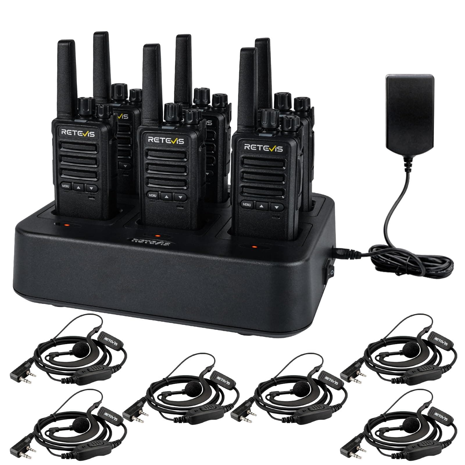 Retevis RT668B Talkie Walkie Longue Portée, Professionnel Talkie-Walkie Robuste, avec Chargeur 6 Voies, 3 Bouton, PMR446 Toki Walki avec 0reillette pour la Sécurité, Les Entrepôts (Lot de 6)