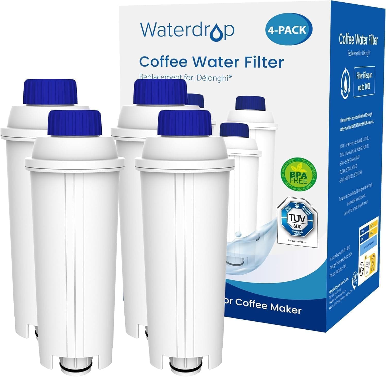 Waterdrop DLSC002 TÜV SÜD Certifiée Cartouche Filtrante, Compatible avec DeLonghi DLSC002 9310926 SER3017 5513292811 8004399327252 Machine à Café d'ECAM ETAM EC800 EC680 (4)