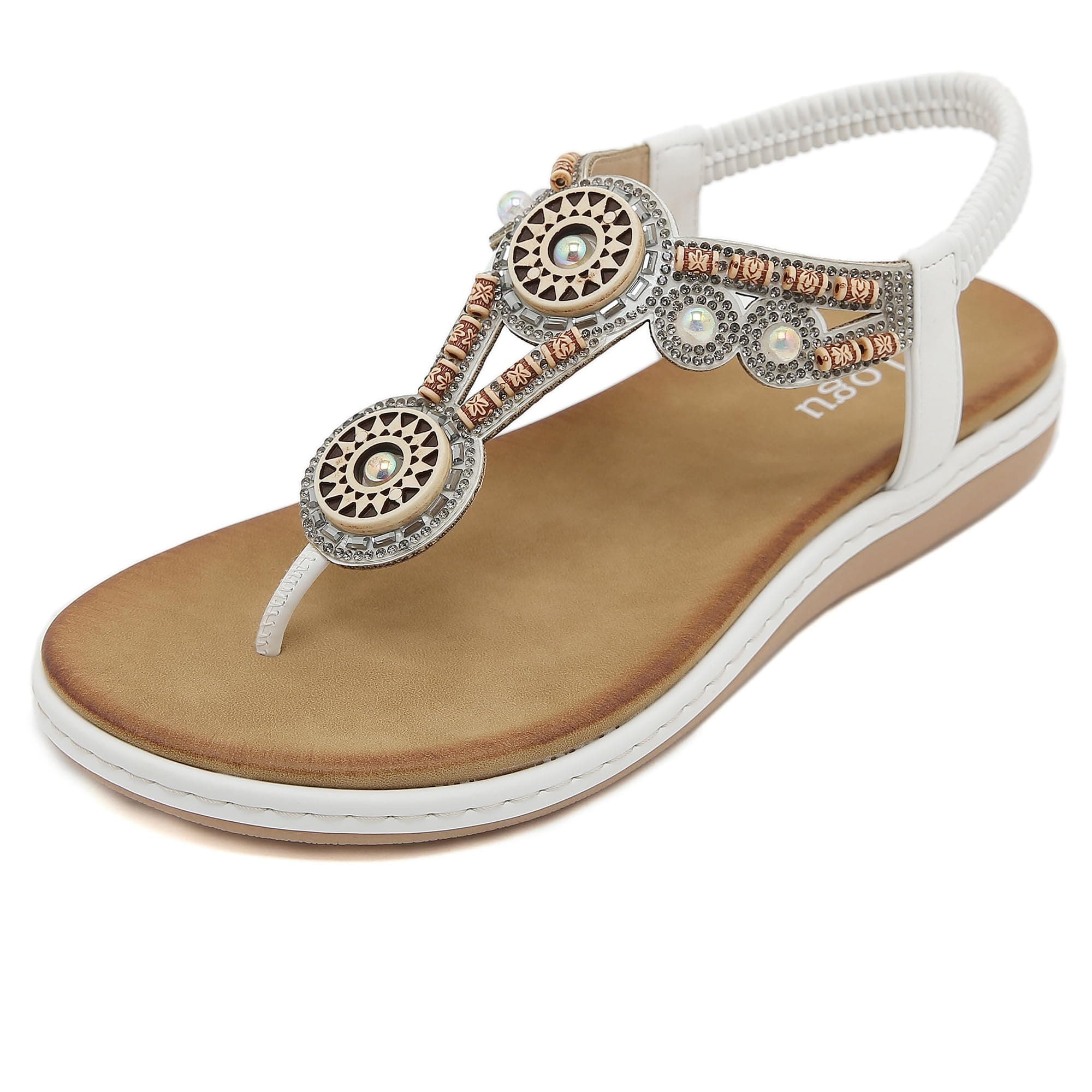 FOGOIN Sandales Femme Été Confortable Tong Mode Bohème Chaussures pour Plage Plate et Elégant