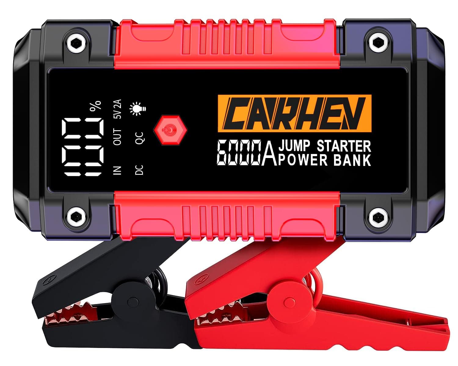 CARHEV Booster Batterie Voiture 6000A, 26800mAh Démarreur de Voiture (Jusqu’à 10L Essence & 10L Diesel), 12V Portable Jump Starter avec Lampe à LED, Grand Écran LCD, Pinces de Sûreté Intelligentes