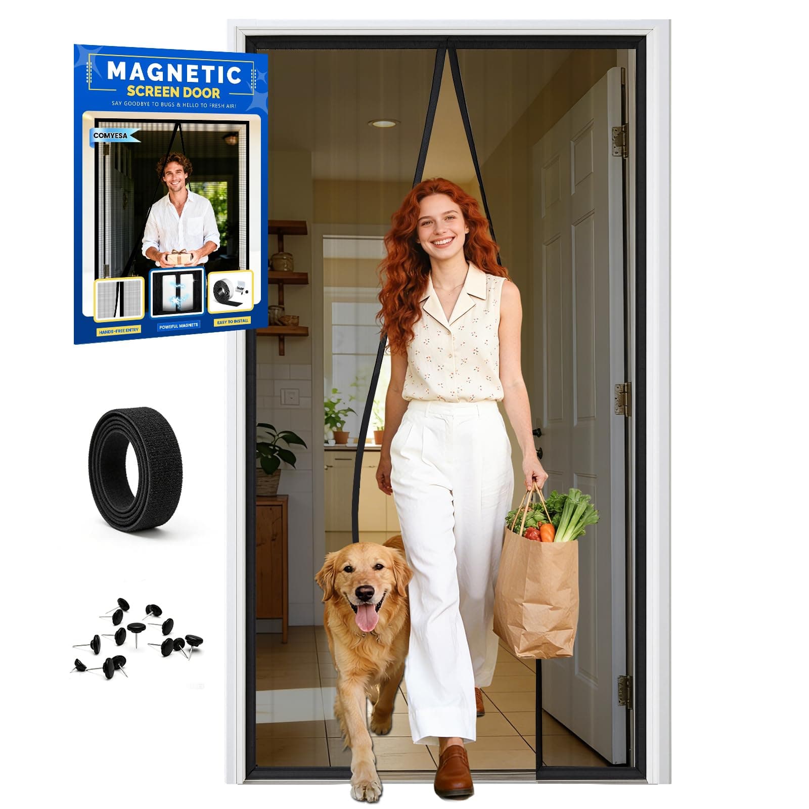 Moustiquaire Porte Fenetre Magnetique 110x220cm – Rideau Anti Mouche en Maille Fine, Fermeture Aimantée Automatique, Moustiquaire Fenetre Magnetique, Pose Facile Sans Perçage, Noir