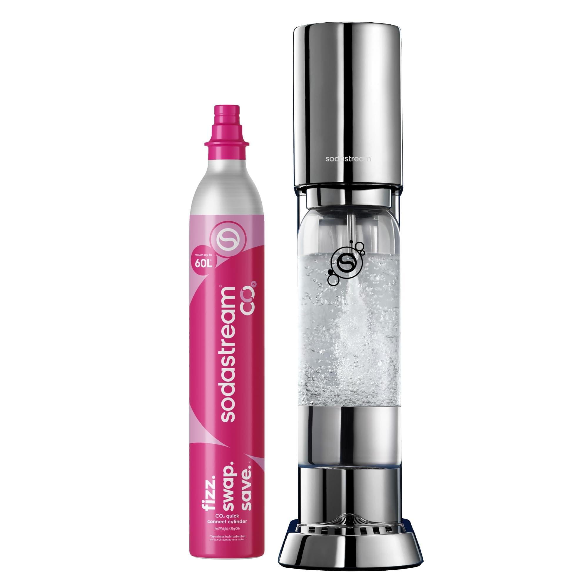 sodastream Ensō – Machine à eau pétillante avec système CO₂ Quick Connect, cylindre de gaz 60L, 1 bouteille 1L sans BPA et chiffon de nettoyage inclus, finition acier inoxydable