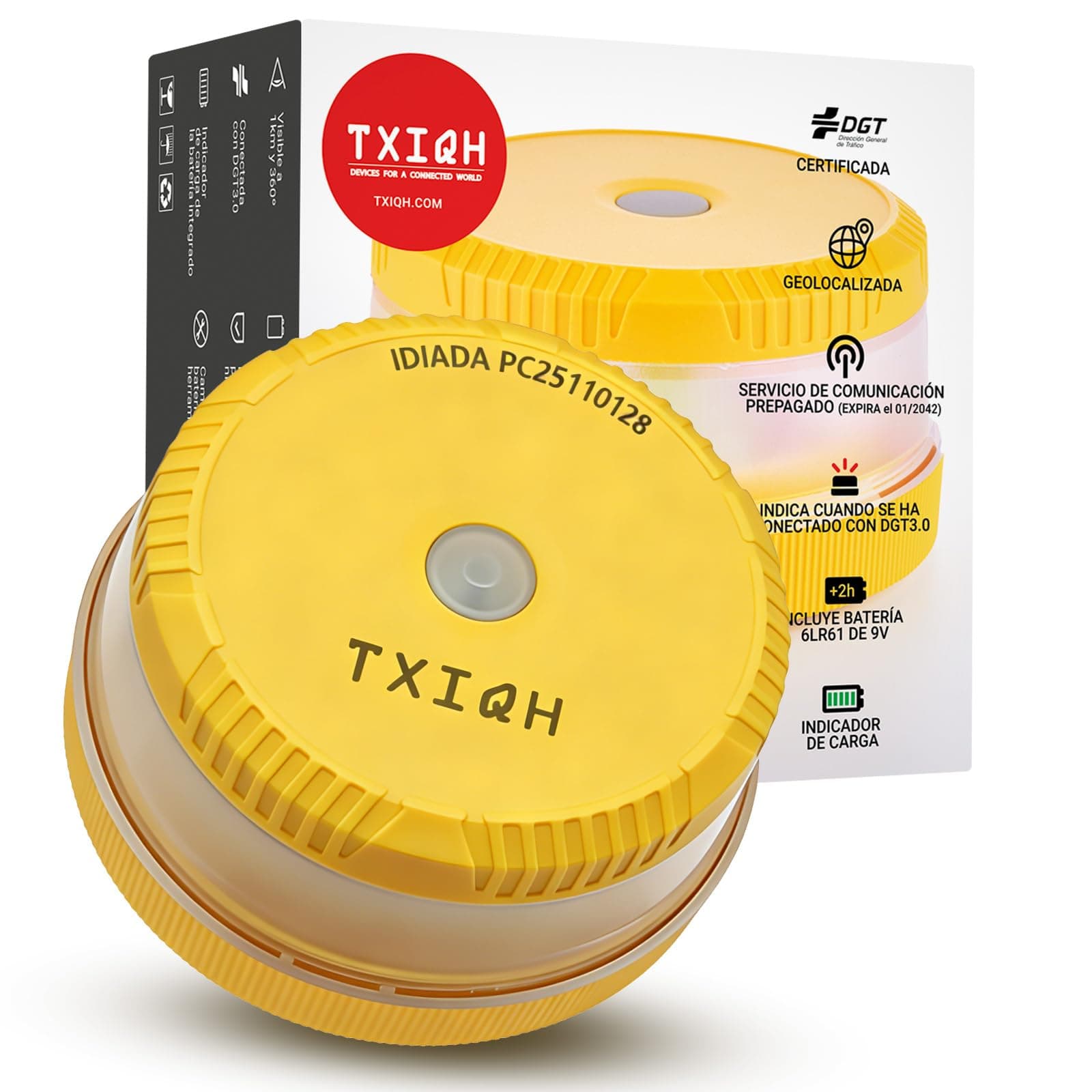 Baliza v16 homologada dgt con Geolocalización y Conexión DGT 3.0, MOD100 PLUS LED de Alta Intensidad 360°, Protección IP54 Antilluvia y Polvo, Servicio de Comunicación Gratuito hasta 2042