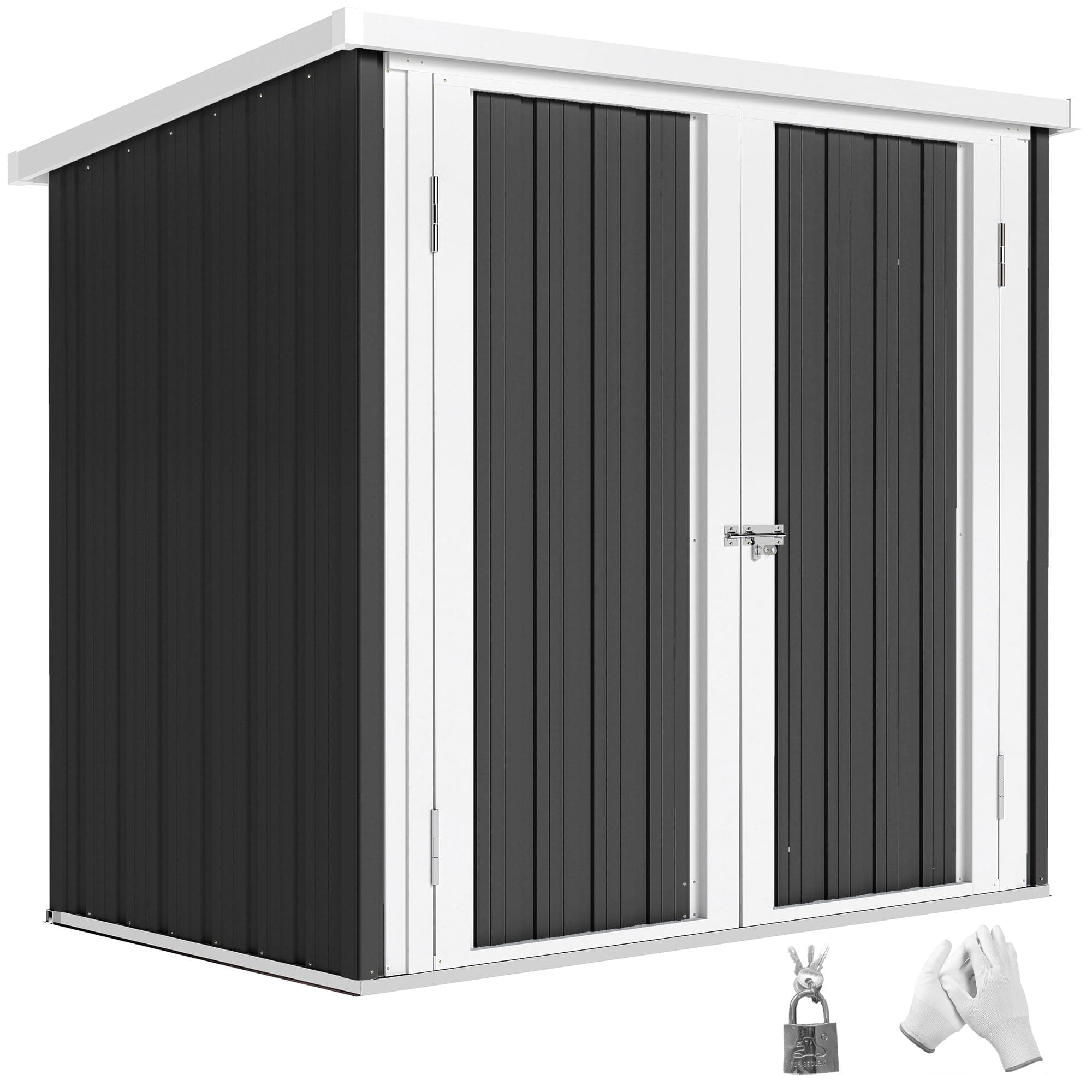 Outsunny Abri de Jardin - cabane de Jardin 1,09 m² - cabanon Rangement Outils 2 Portes verrouillables - dim. 147L x 86l x 134H cm - tôle d'acier Noir Blanc