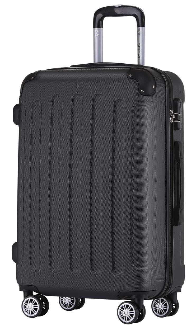 BEIBYE Reisekoffer L 66 cm – Hartschalenkoffer aus ABS mit Doppelrollen für Urlaubsreisen, Schwarz