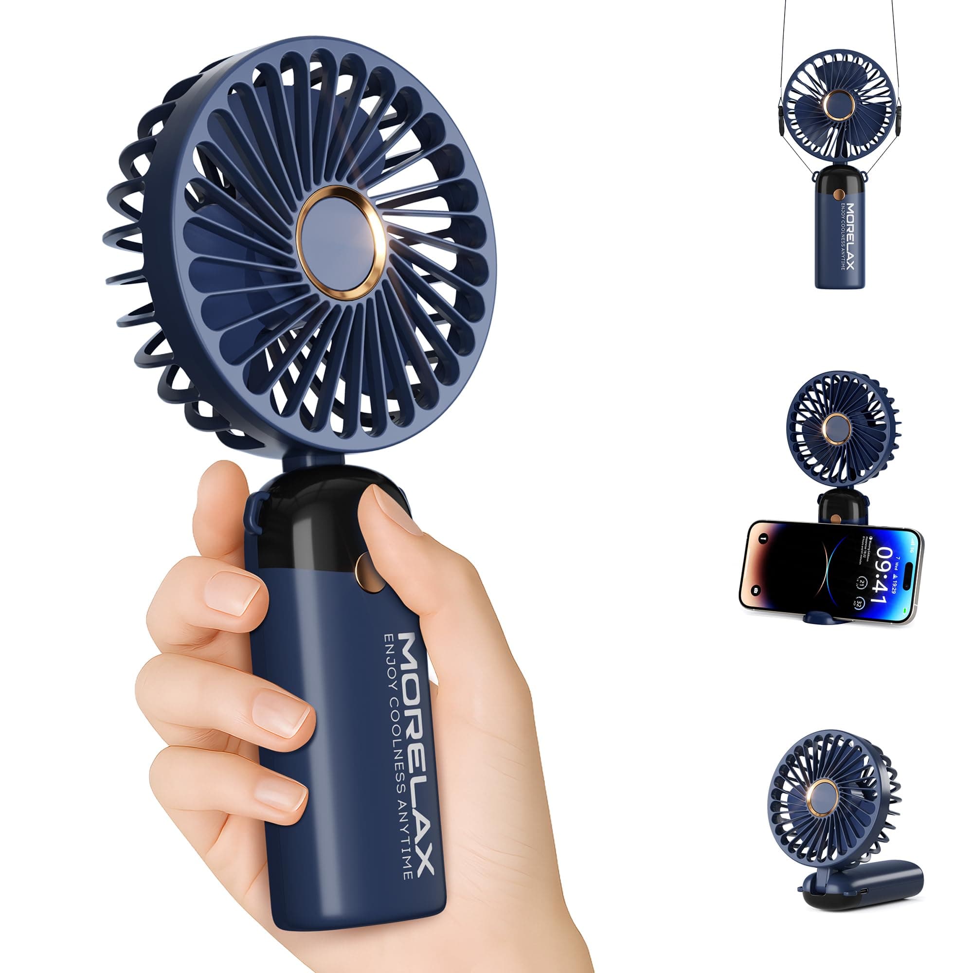 Ventilateur à Main, Mini Ventilateurs Portatif, 4000mAh Rechargeable, Petit Ventilateur de Poche Avec 6 Vitesses, 90° Ventilateur USB Pliable pour la Maison, le Bureau, l'Ecole, l'Extérieur, Bleu