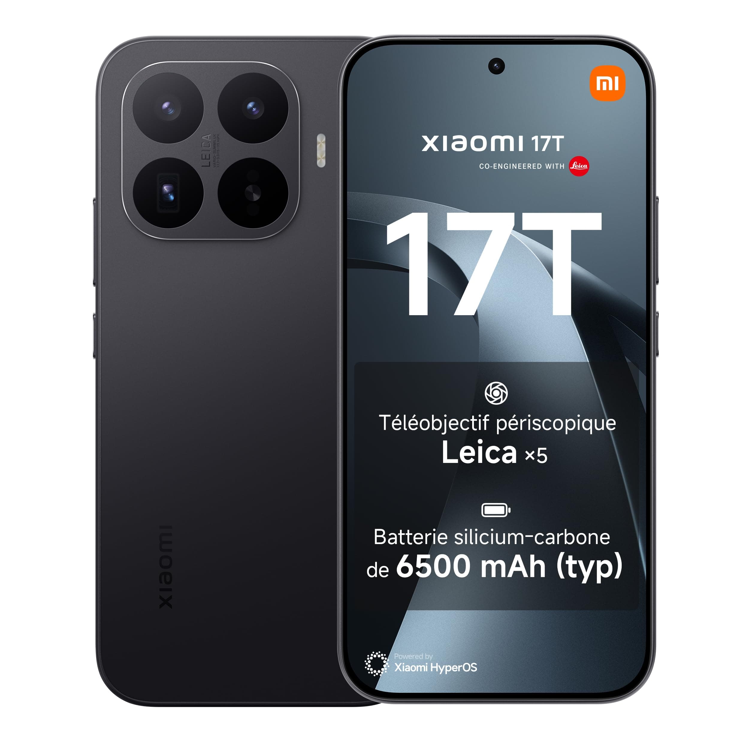 XIAOMI 17T, Smartphone 12+256 Go, écran Eye-Care 6,59" 120Hz, Batterie 6500mAh, Téléobjectif Leica x5, HyperCharge 67W, MediaTek Dimensity 9500, Noir, 1 an de Garantie supplémentaire