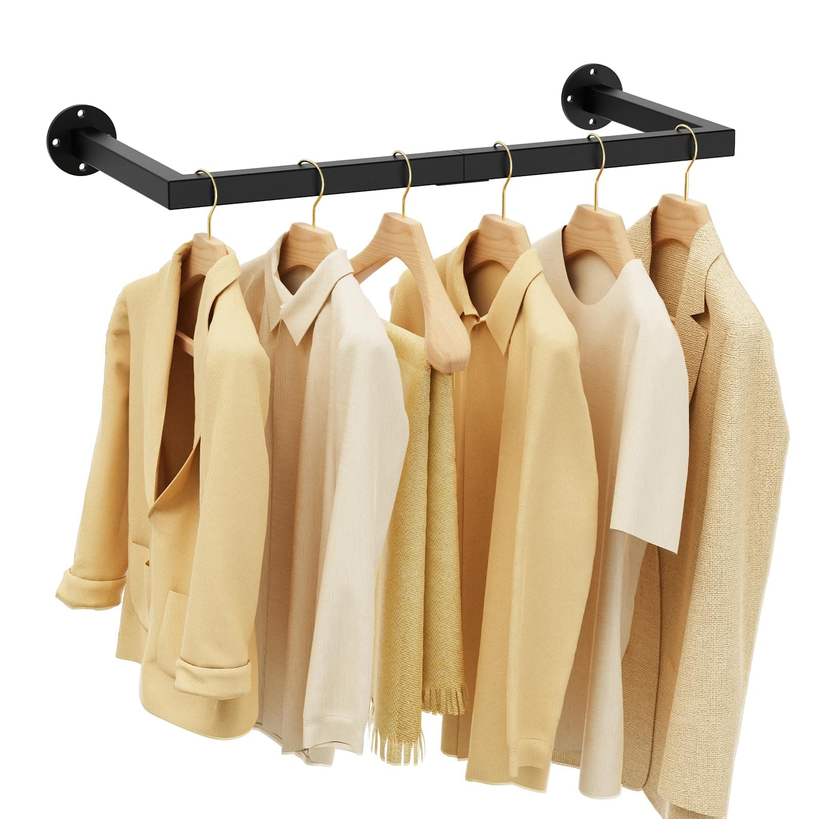 Yawinhe Tringle à Vêtements Murale Industriel, 64cm Métal Portant à Vêtements Industriel en Tuyaux, Barre Amovible Robuste, pour Chambre à Coucher, Deux Bases, Noir, 1-Pack, SYJ64B-1