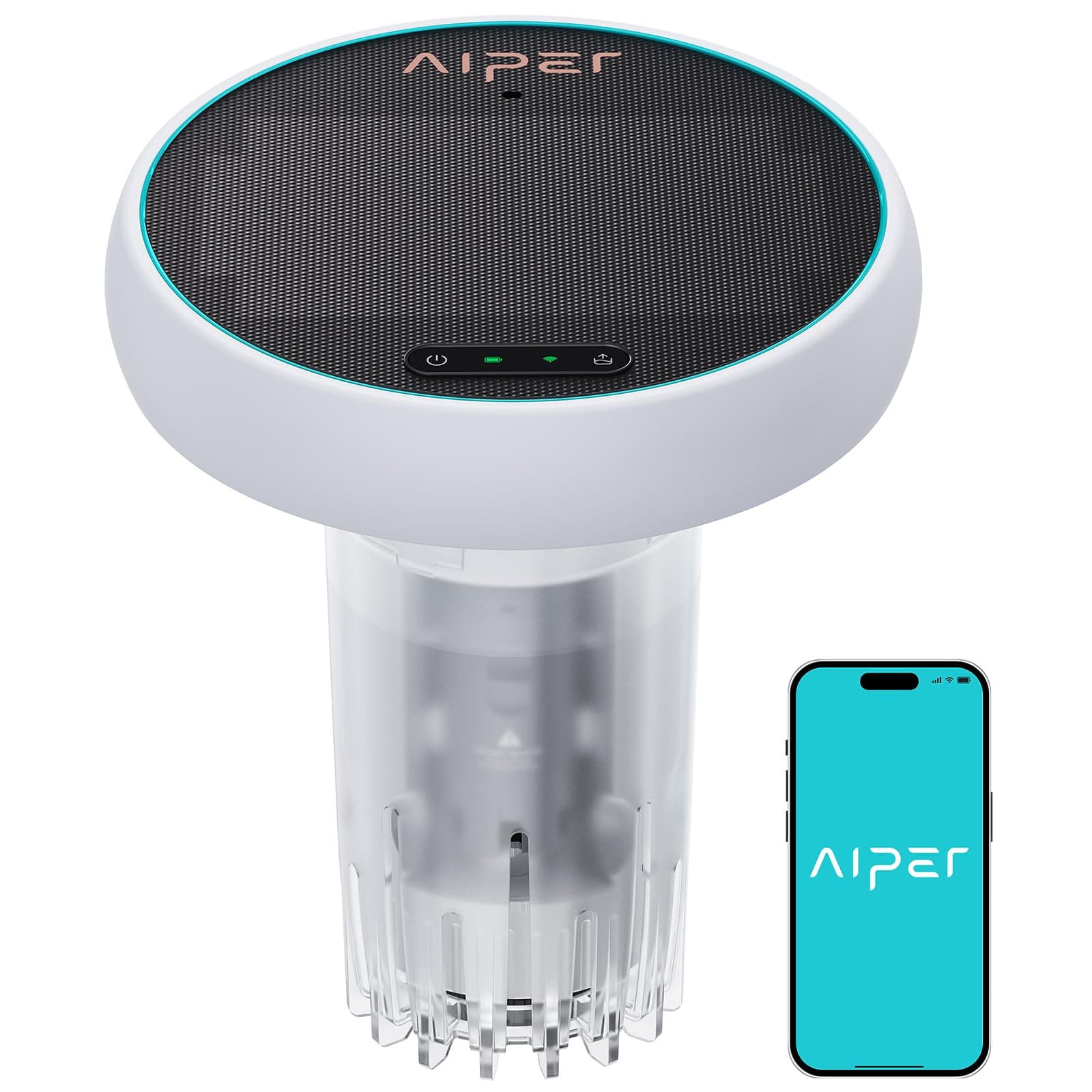 AIPER HydroComm Analyseur d'eau de Piscine Connecté, 5-en-1 Testeur pH, ORP, EC, TDS & Température, Surveillance Numérique 24/7, Application Mobile avec Conseils Personnalisés, Solaire + Batterie