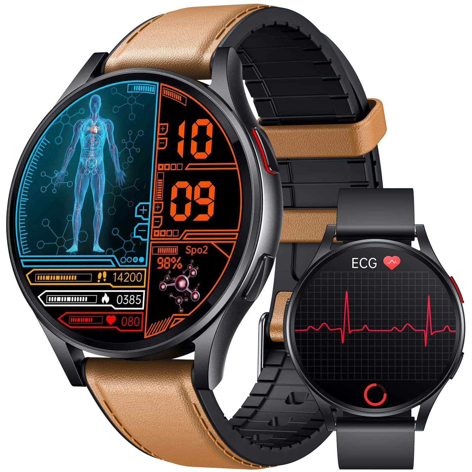 Montre Connectée Homme Smartwatch ECG+HRV - Repondre Appel 1.43'' AMOLED Montre Intelligente Santé Bracelet Connectee avec Sommeil SpO2 Fréquence Cardiaque Podomètre Fitness Tracker pour Android iOS