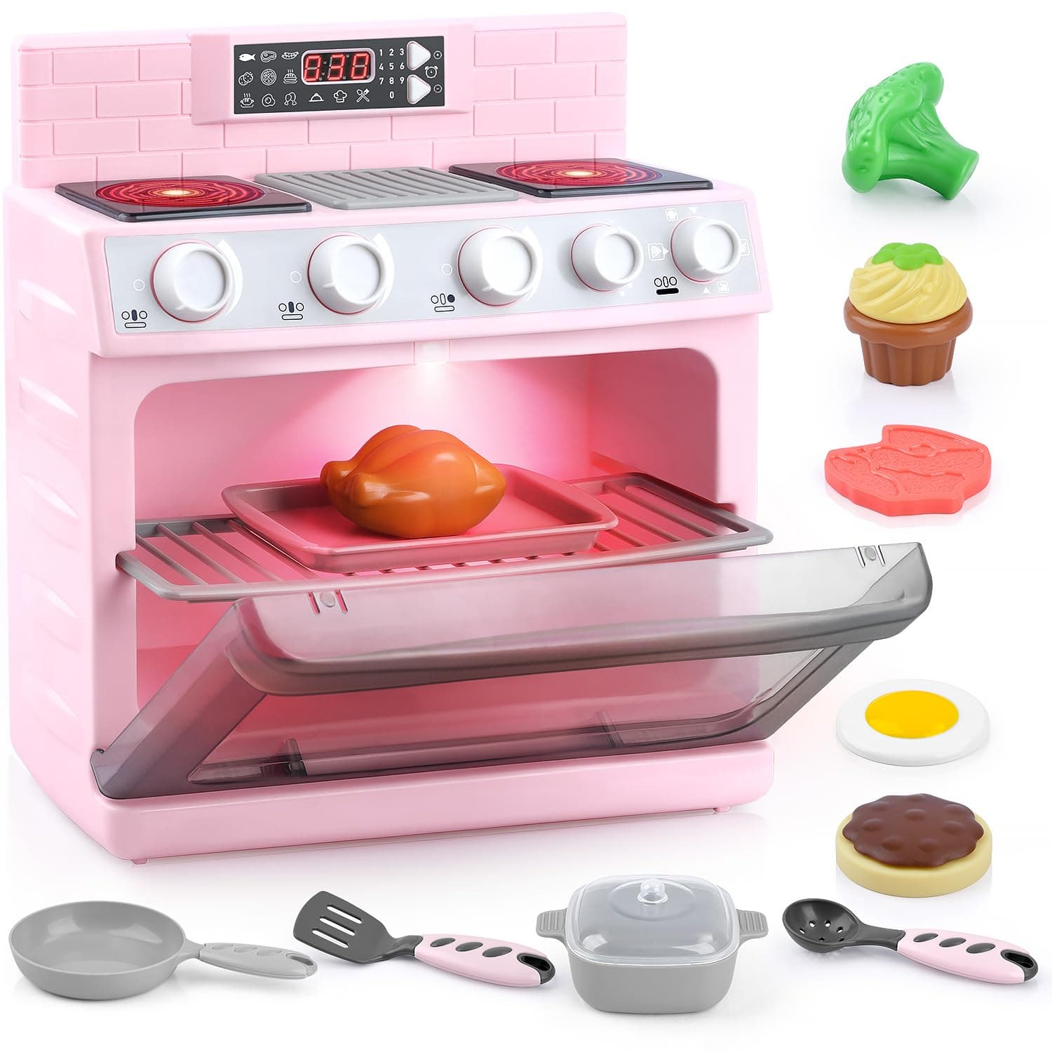 PLAY Ustensile Cuisine four enfant, Set de Accessoire Cuisine pour Enfant avec Fours, Jouets Alimentaires, Ustensiles, Sons et Éclairages de Cuisson Réalistes, Set de Cuisine Cadeau pour Enfant 3+ Ans