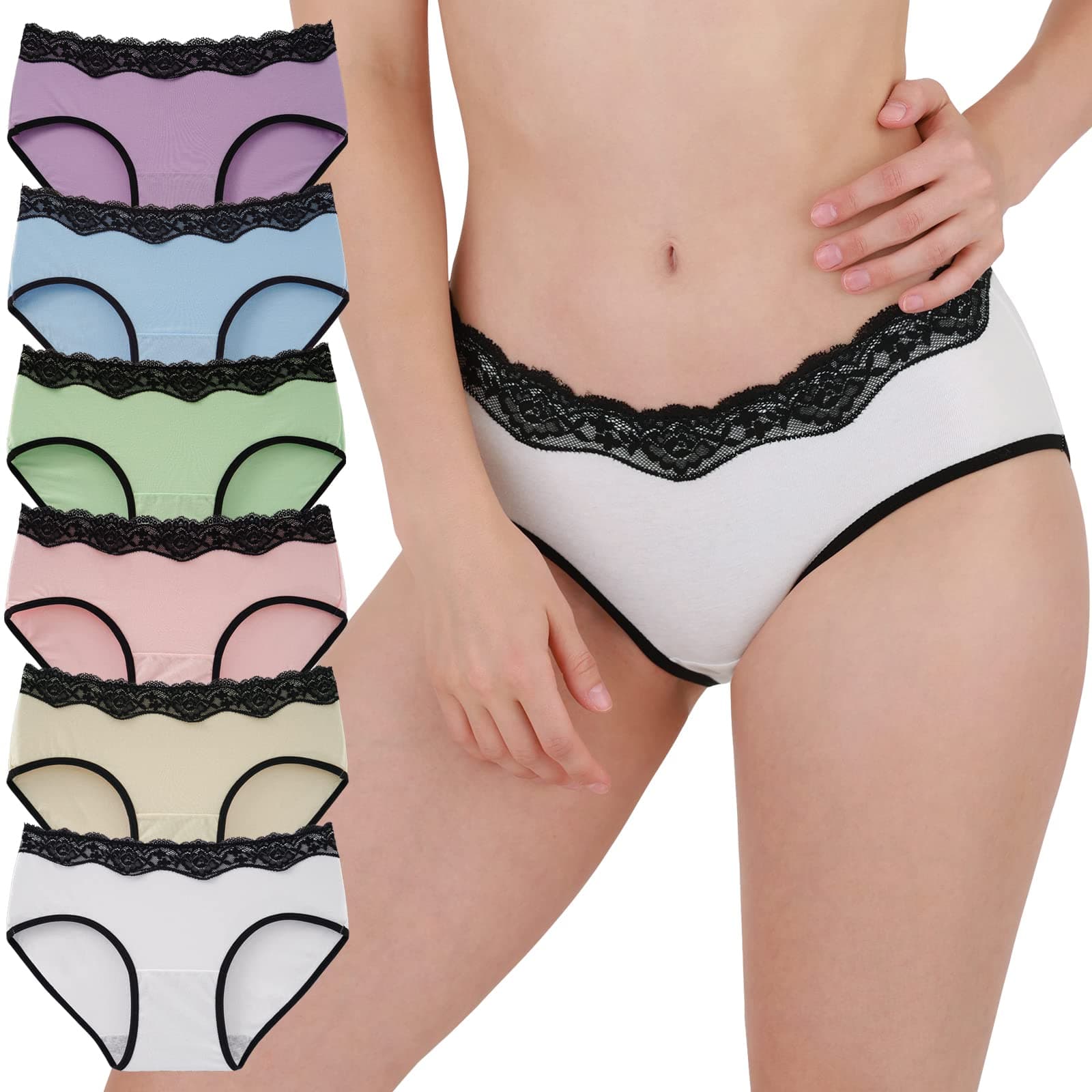 INNERSY Culotte Femme Coton Doux Slip Sexy Chic Ceinture Dentelle Élastique Shorty Taille Basse Lot de 6