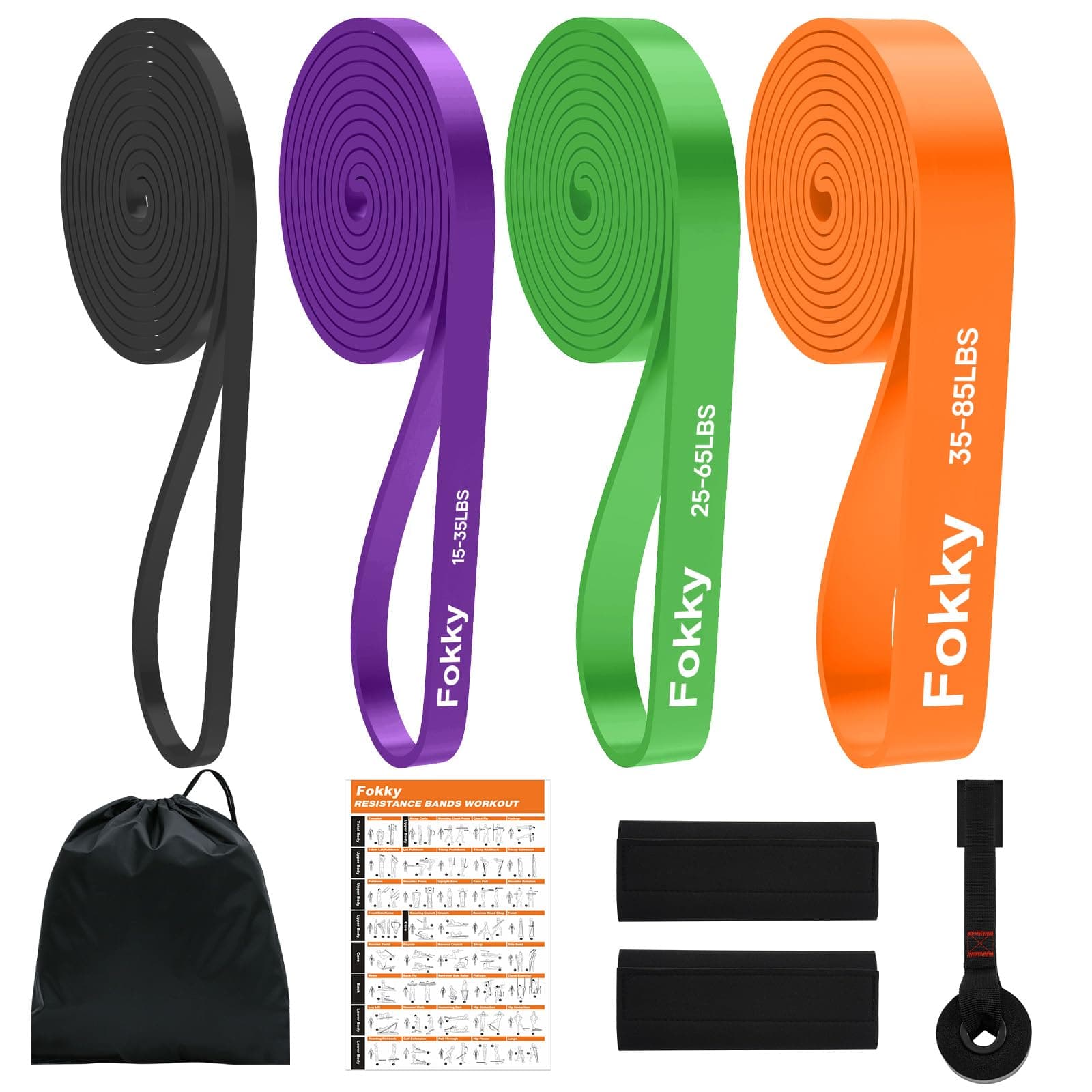 Fokky Elastici Fitness Set, 4 Livelli Resistenza Elastici Palestra con Ancoraggio Porta, Protezioni e Borsa per Trasporto, Bande Elastiche Fitness per Allenamento Completo, Muscolazione e Ginnastica