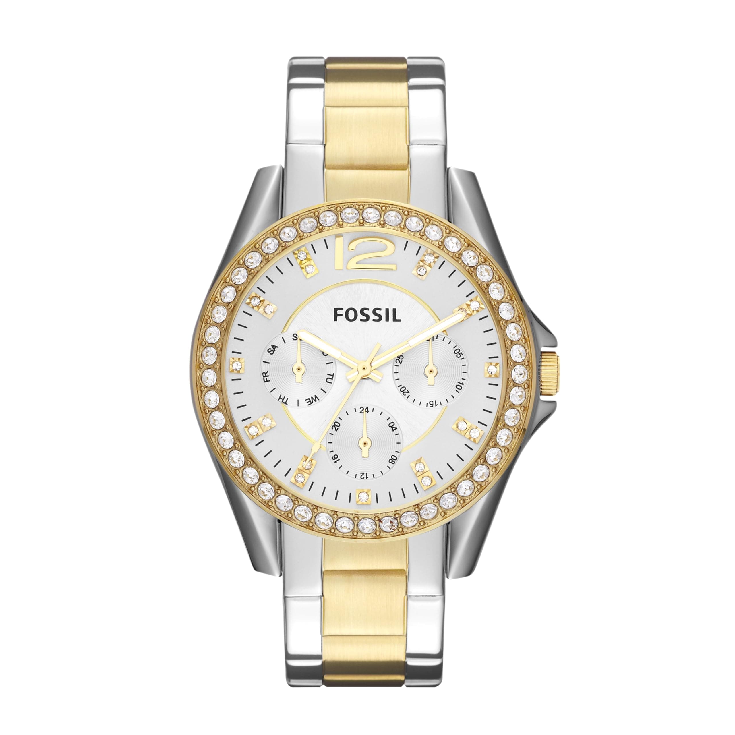Fossil Riley Reloj para Mujer, Movimiento cronógrafo con Correa de Acero o Piel