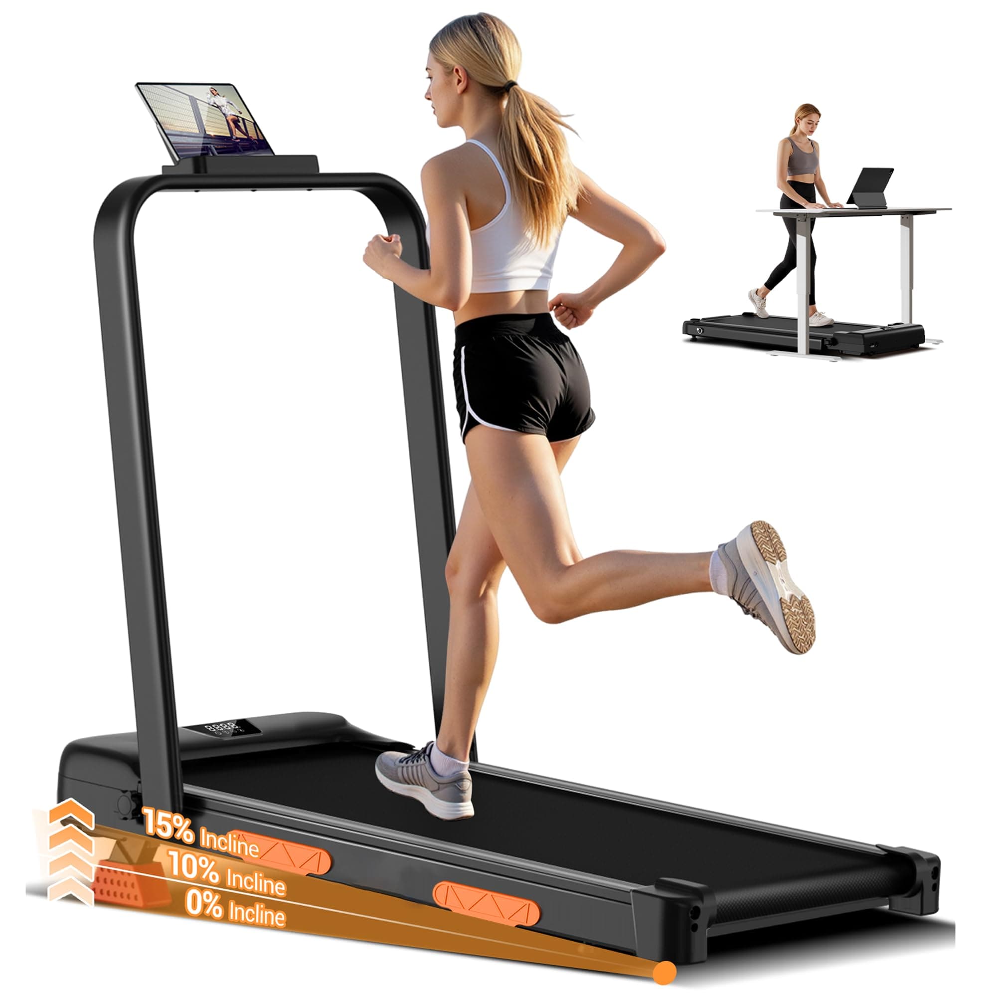 UMAY Tapis de Marche Inclinable Pente 10KM/H à Triple Amortissement,2,5 CV Walking Pad,Tapis de Course Motorise Inclinable Charge Max. 136KG