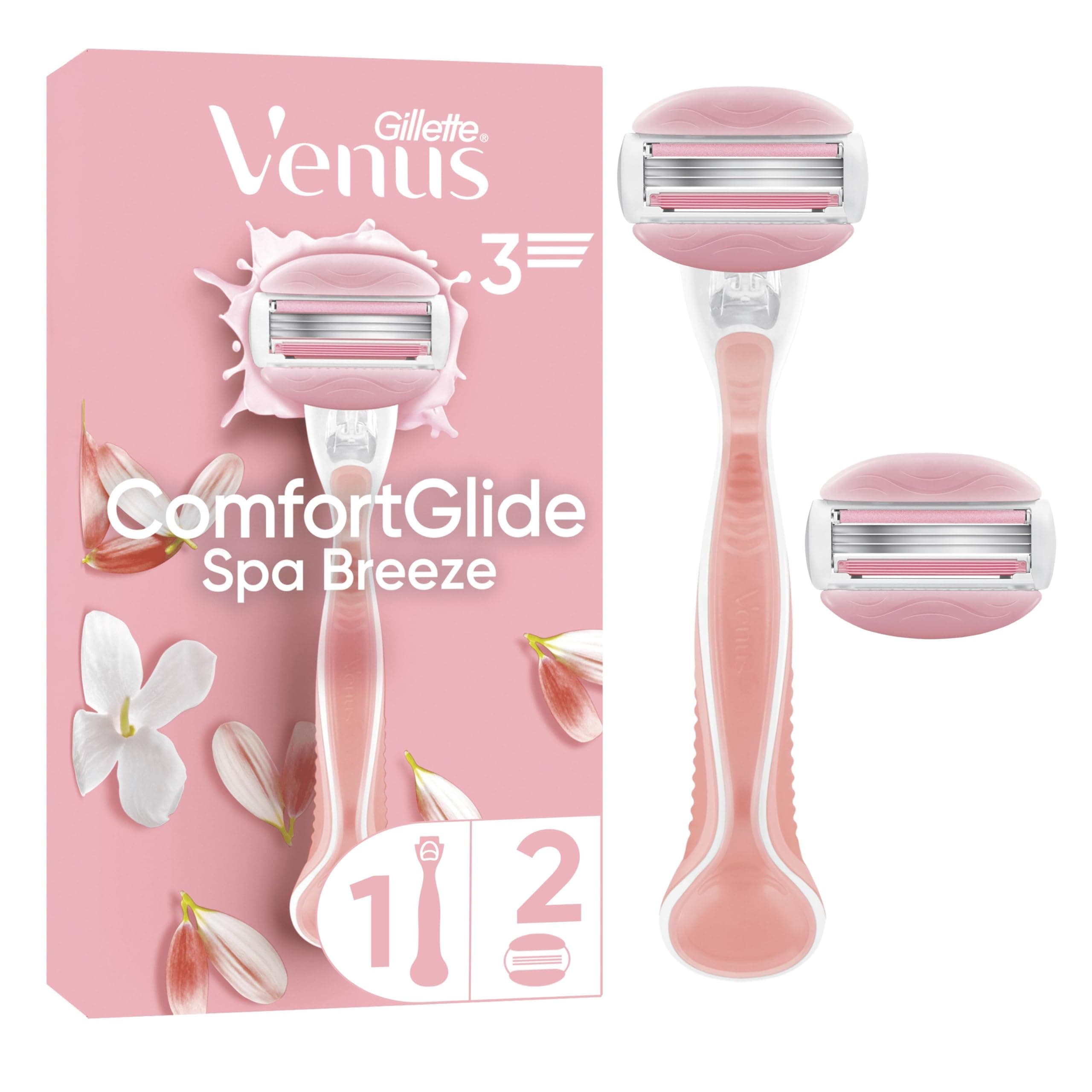 Gillette Venus Rasoir Pour Femme ComfortGlide Spa Breeze, Manche Réutilisable, Lot De 2 Recharges A 3 Lames, Sans Besoin De Gel A Raser, 1 Rechange Par 30 Jours De Rasage, Conçu Pour Corps Et Poils