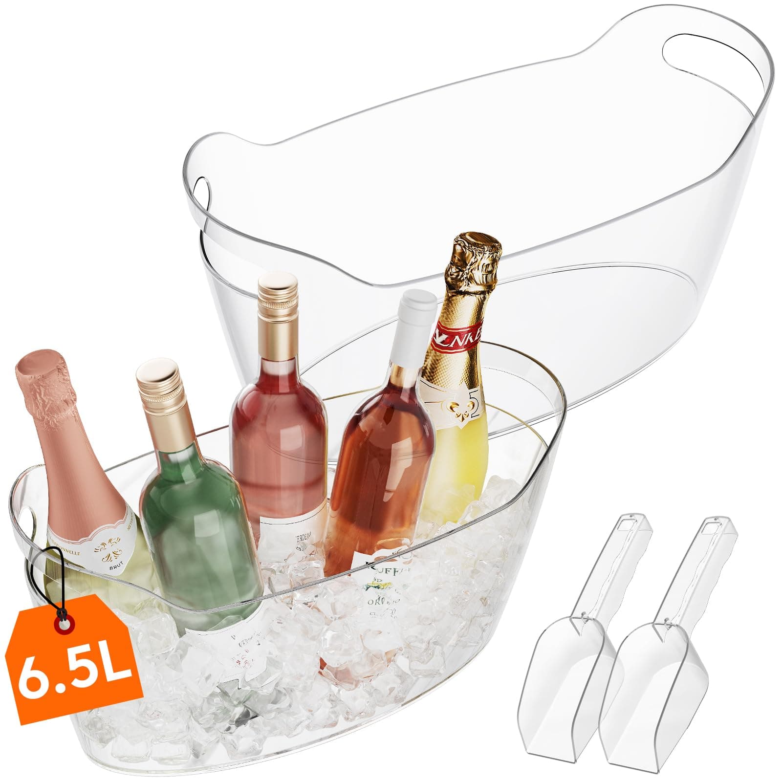 Lifewit Secchiello Ghiaccio Grande 6.5L, Porta Ghiaccio Portatile con Cucchiaio, Cestello Ghiaccio per Bottiglie in Plastica per Vino, Cocktail, Bevande, Birra, 38 ×18×20 cm/15x7x8", Set di 2