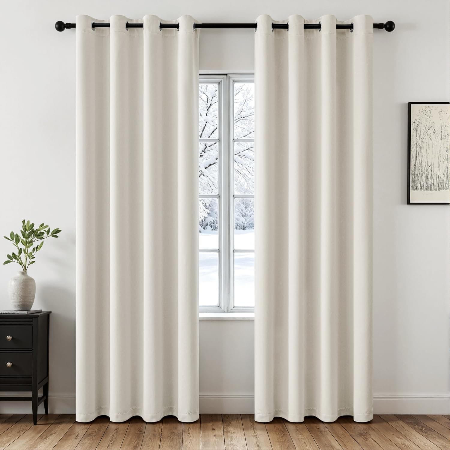 MIULEE Rideau Occultant Thermique Salon Oeillets Lot de 2 140x245cm Ivoire | Tissu occultant thermique pour salon et chambre, aide à réduire lumière, chaleur et froid.