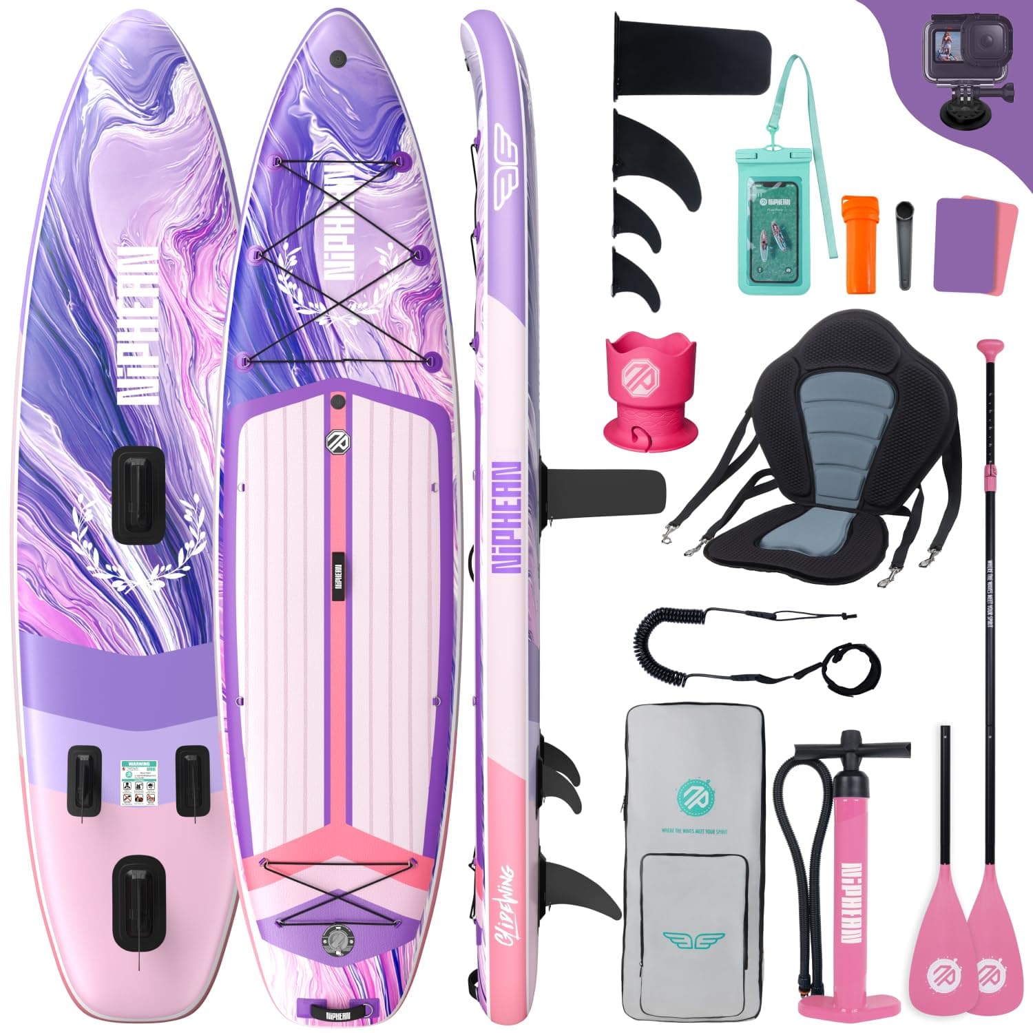 Niphean (Extra Groß) Stand Up Paddling Board, SUP für 2+1 Personen/Familien, SUP Board mit (Anfängergeeignet) Balancierflügel, wasserdichte Handyhülle, Stand Up Paddle Board for Adults, Geschenkideen