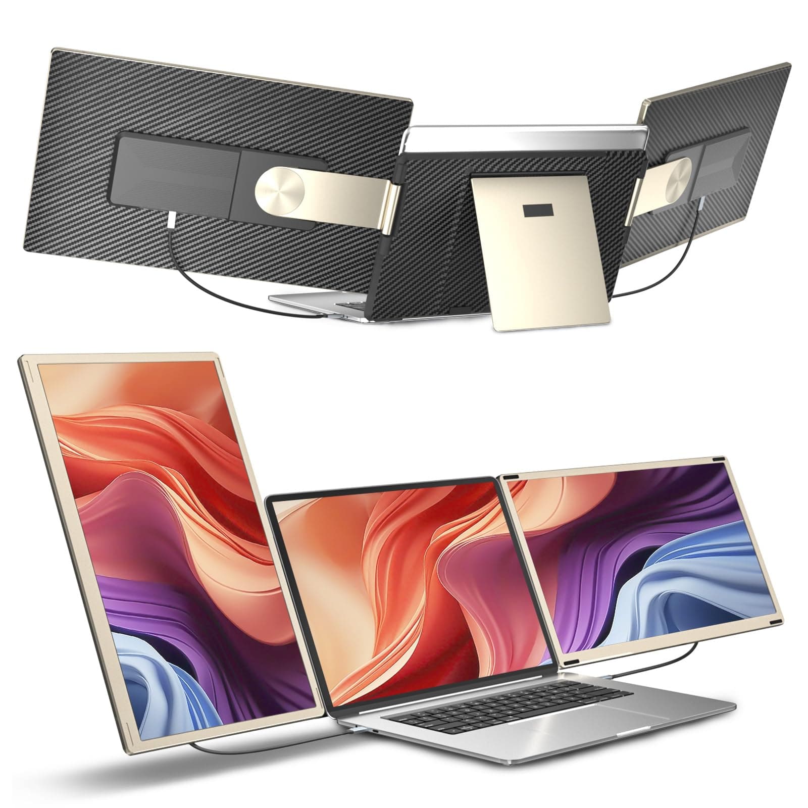 siaviala Extension D'écran d'ordinateur Portable, Triple Moniteur Portable 15,6" FHD 1080p, Compatible avec Windows, Mac, Chrome, pour Ordinateur Portable de 13" à 17,3"